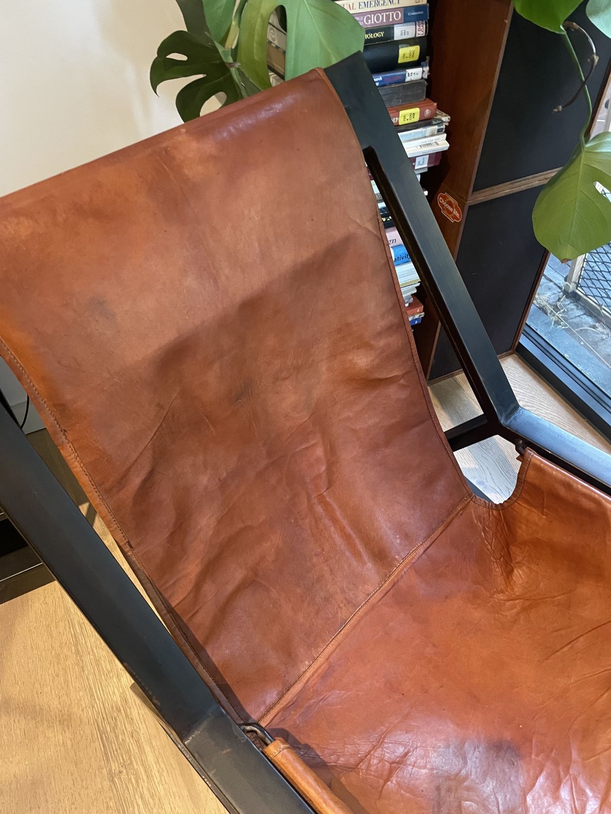 photo for sale Mid Century Style Pair Of Iron & Leather Lounge Chairs