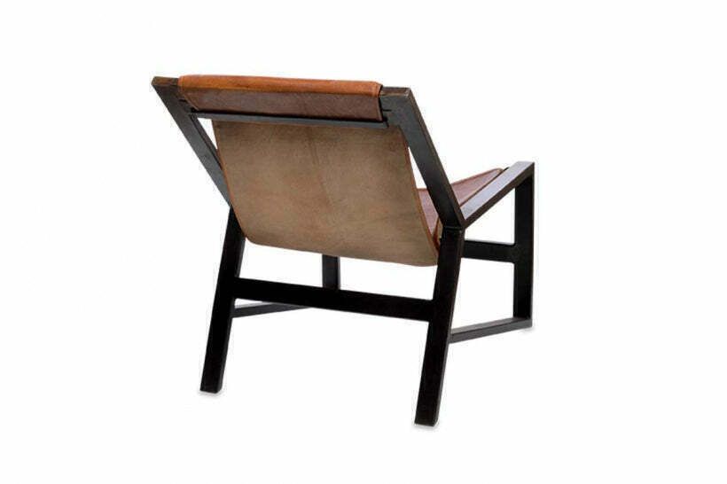 Furniture Mid Century Style Pair Of Iron & Leather Lounge Chairs photo