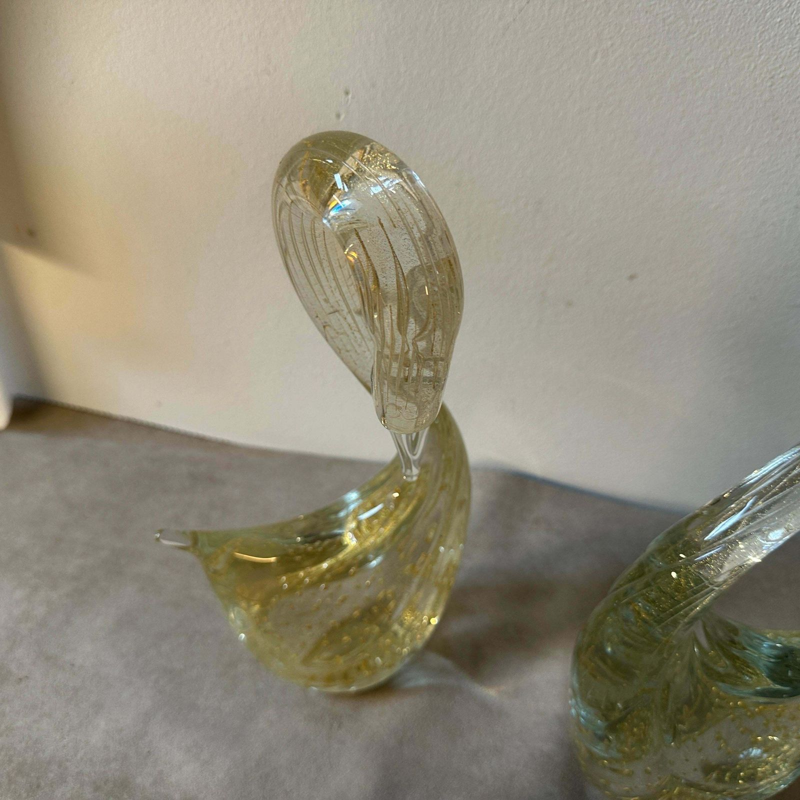Two 1960s Modernist Clear And Gold Murano Glass Sculptures Of Swan photo for sale