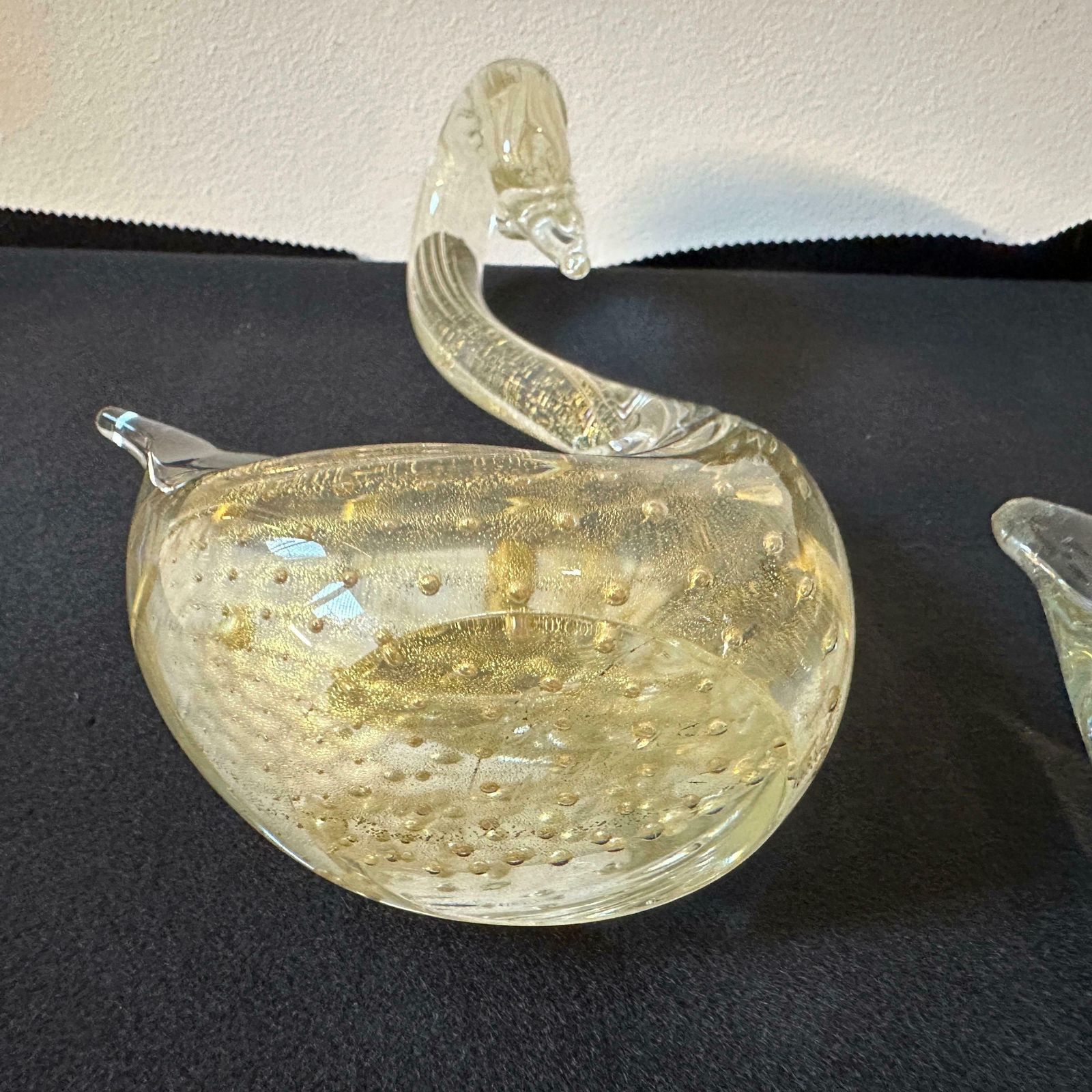 Two 1960s Modernist Clear And Gold Murano Glass Sculptures Of Swan photo Art