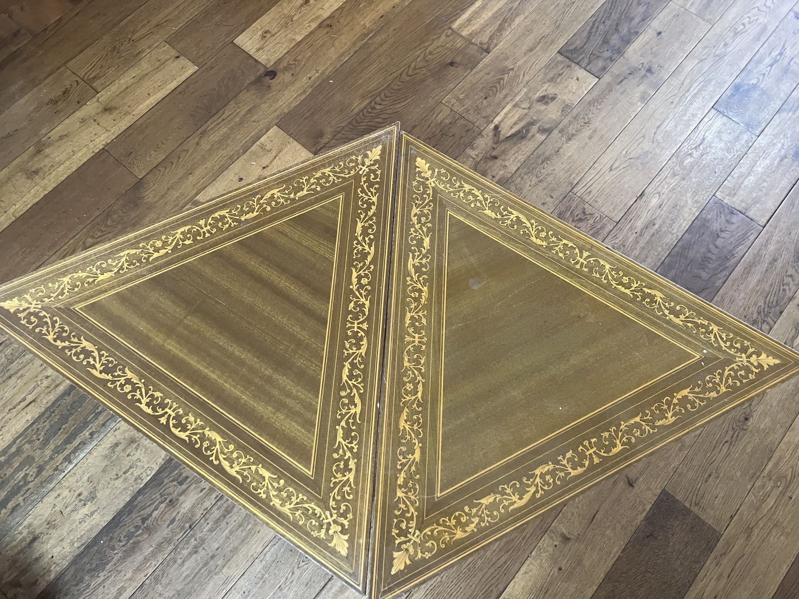Set Italian Inlay Marquetry Pair Of 2 Side Tables Walnut photo Furniture