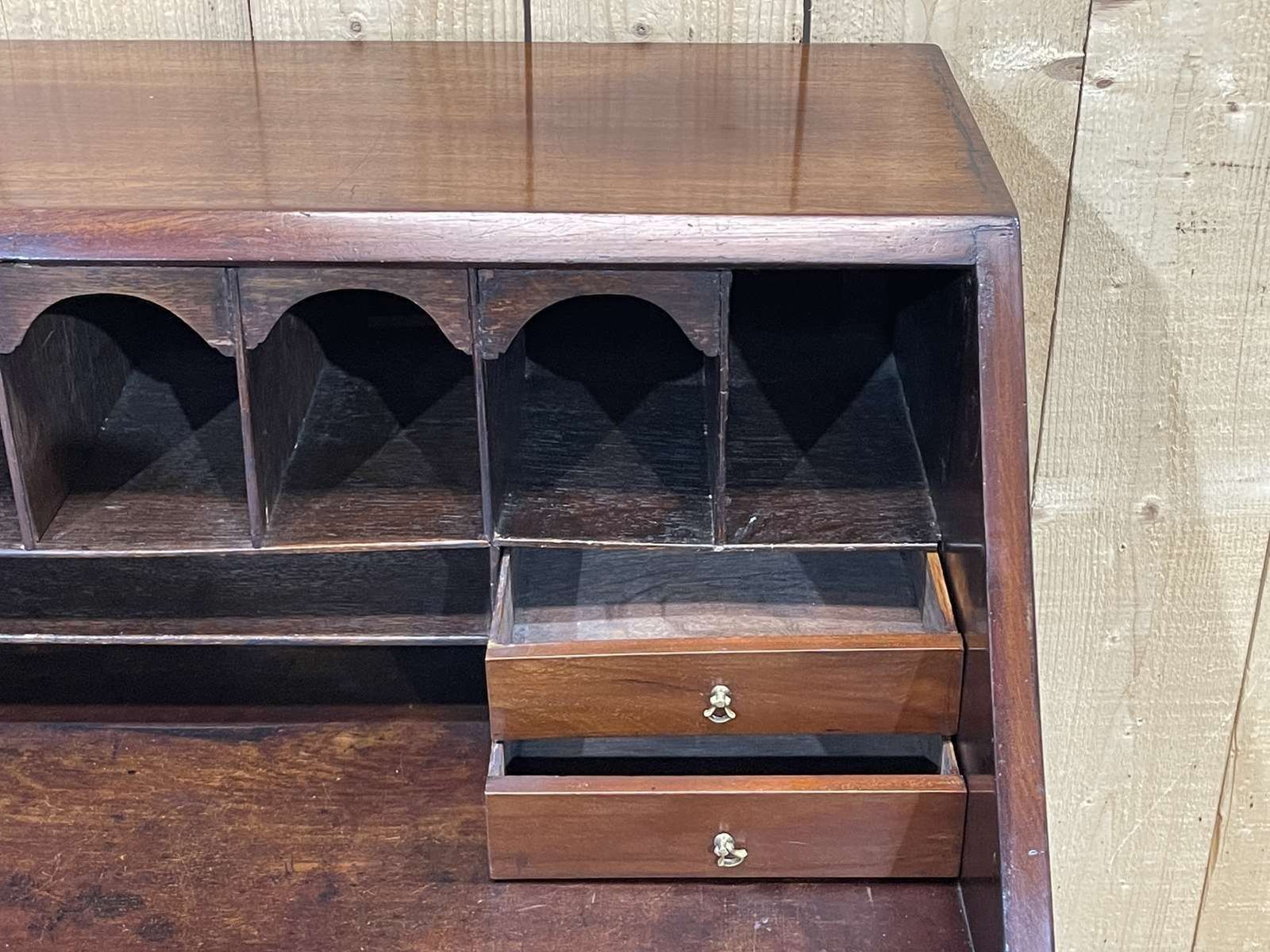Furniture 19th Century Georgian English Donkey Back Secretary In Mahogany And Oak photo