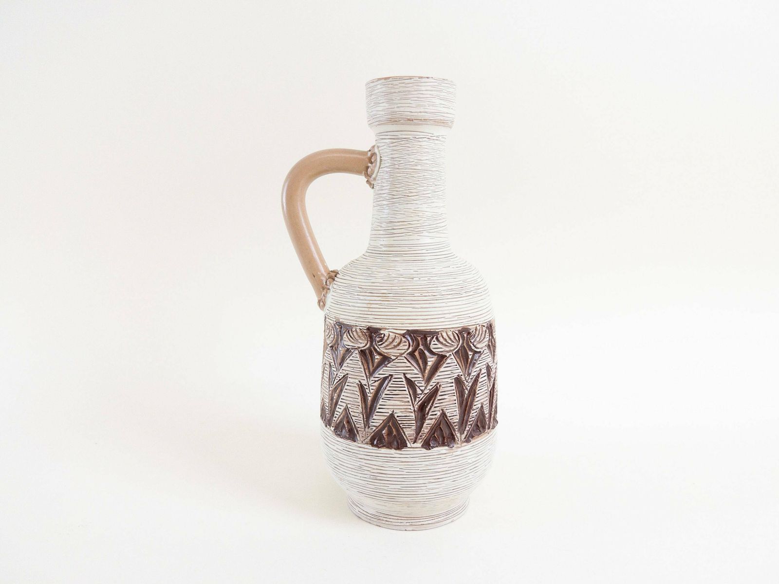 Italian Ceramic Vase By Fratelli Fanciullacci   Cream Brown Toned Vintage Vase