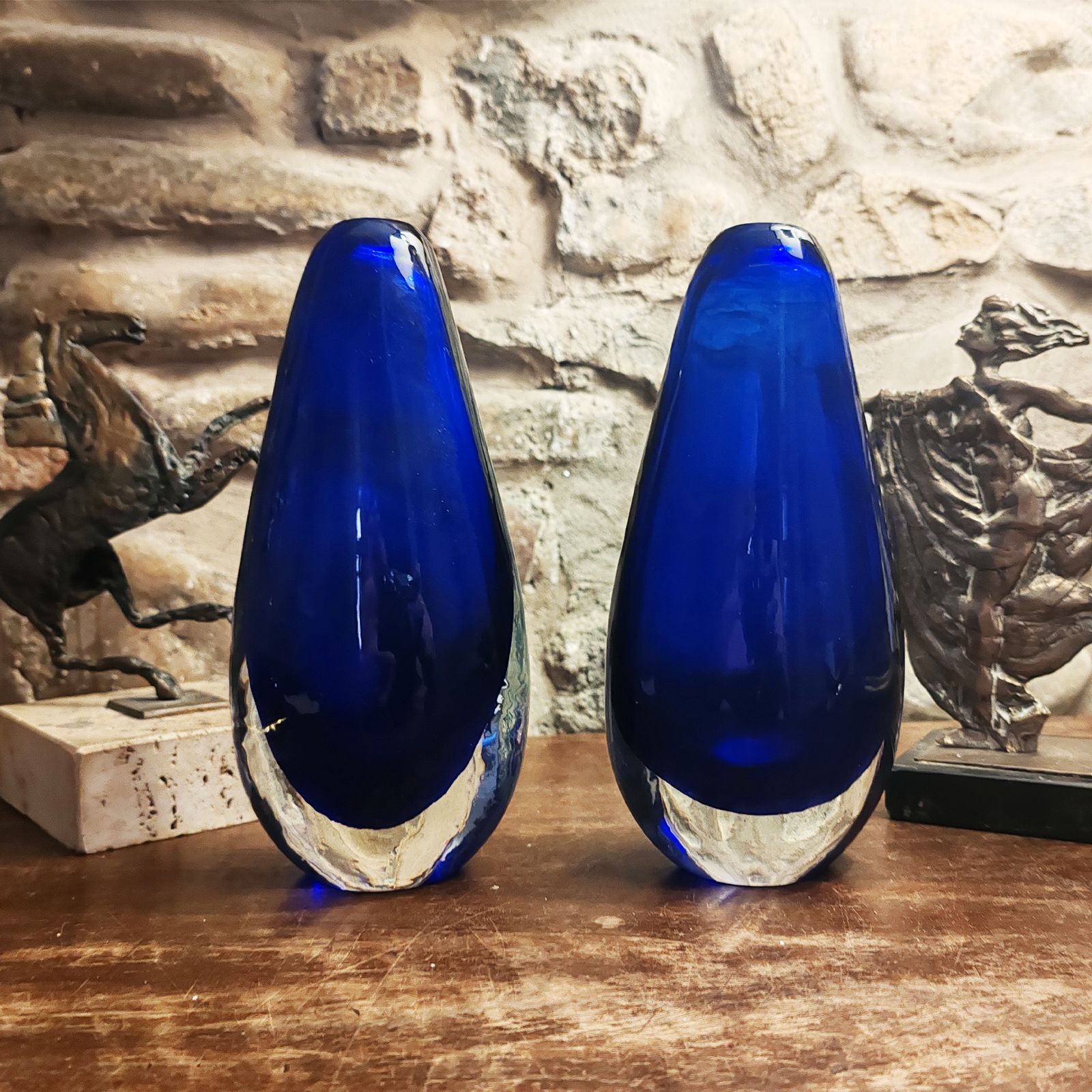 Vintage Pair Of Vases In Murano Glass By Flavio Poli For Seguso   1960s. photo furniture