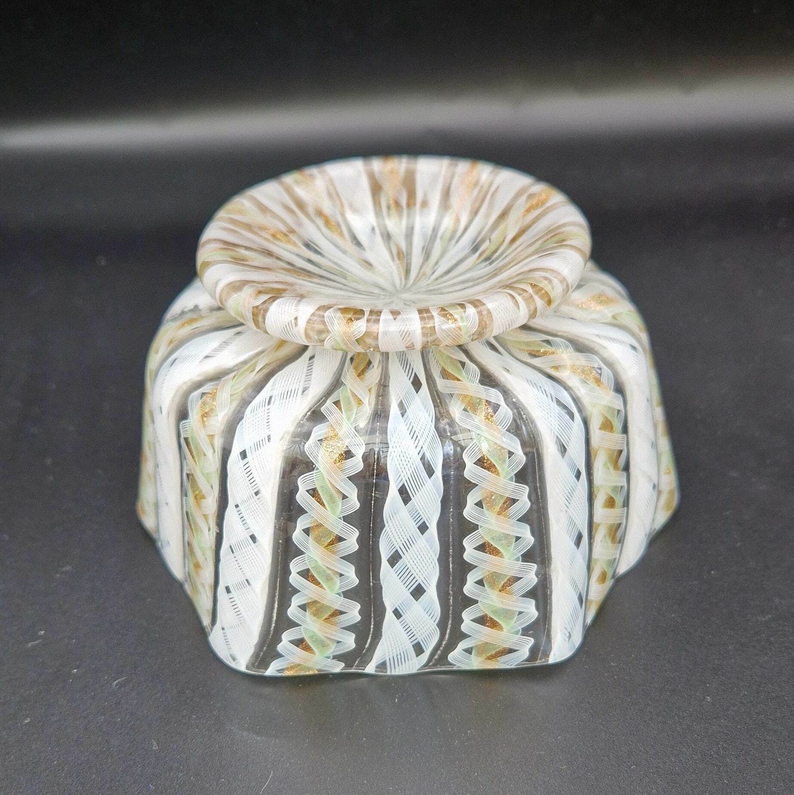 Salviati Murano Zanfirico Glass Bowl Green Gold photo Home Decor