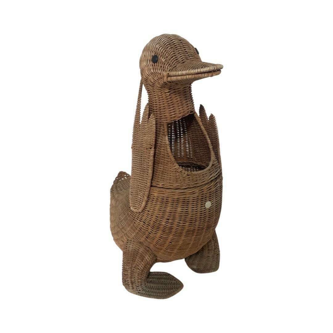Olivier Cajan   Duck Shaped Laundry Or Newspaper Basket   Wicker / Ratan   1970's photo for sale