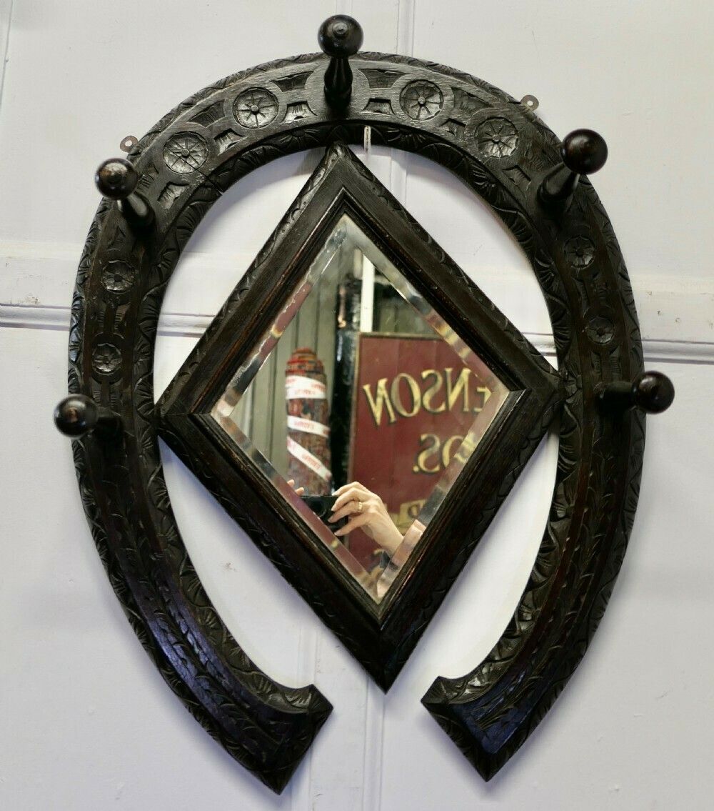 Gothic Horseshoe Coat And Tack Rack With Mirror