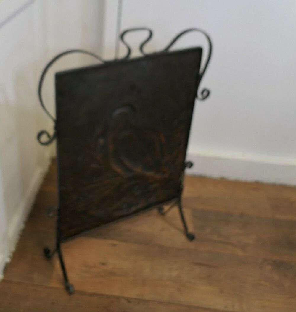 Arts And Crafts Stork And Fish Copper And Iron Fire Screen photo vinterior