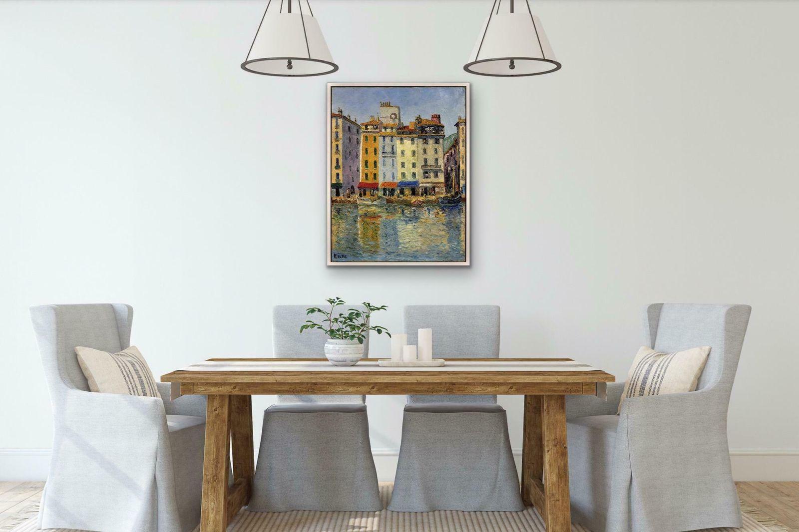 photo for sale Lokre. 20ème Siècle. French. Toulon, Le Port, La Vieille Darse, May 1939. Quai Cronstadt. Riviera. Provence Alpes Cote D'azur. Framed Oil Painting.