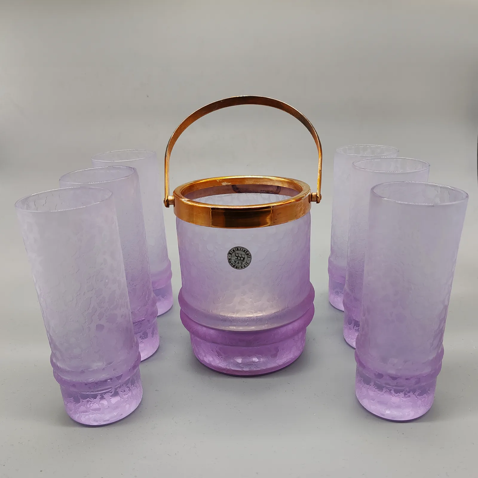 Crystal Set With Ice Bucket And 4 Glasses By Vav Cristallerie 1970s