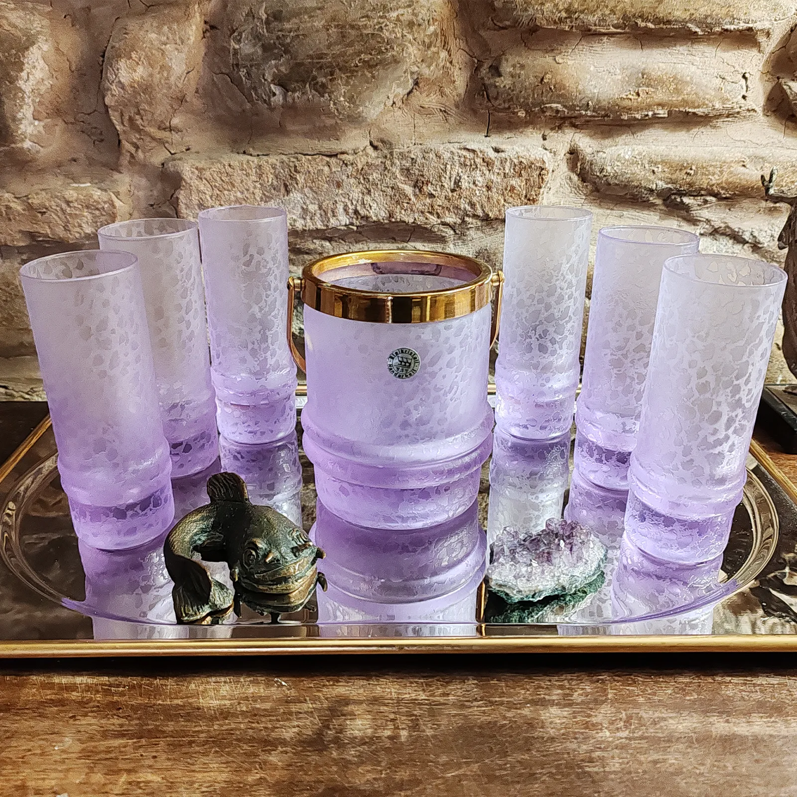 Crystal Set With Ice Bucket And 4 Glasses By Vav Cristallerie 1970s photo furniture