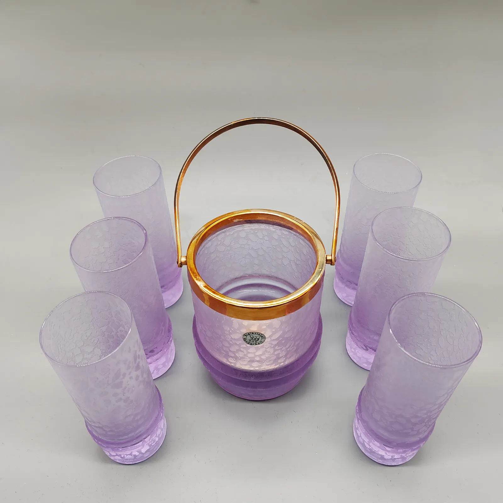 Crystal Set With Ice Bucket And 4 Glasses By Vav Cristallerie 1970s photo Home Decor