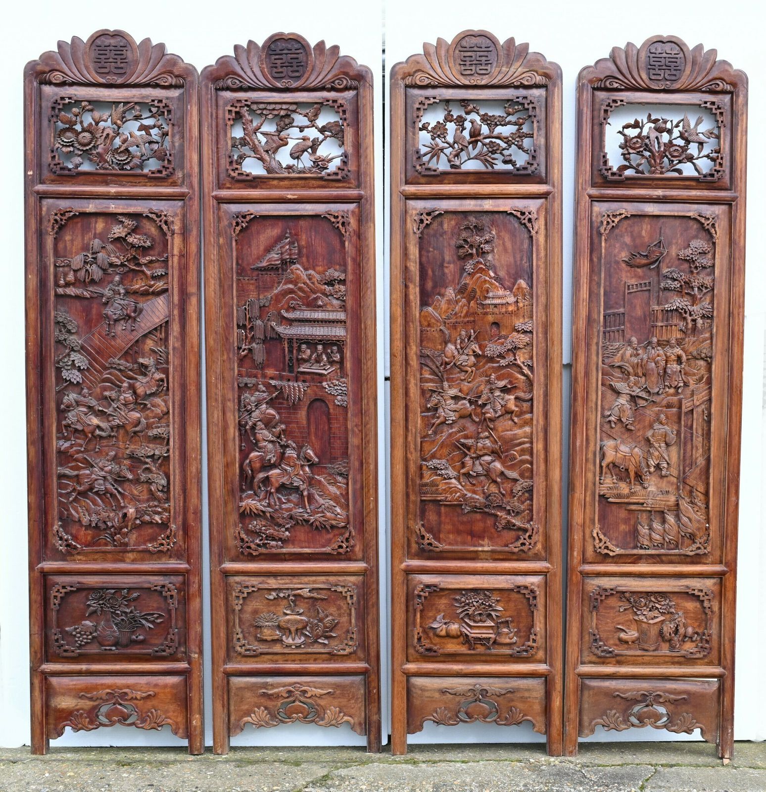 Set Chinese Carved Panels Screen Room Divider 1880