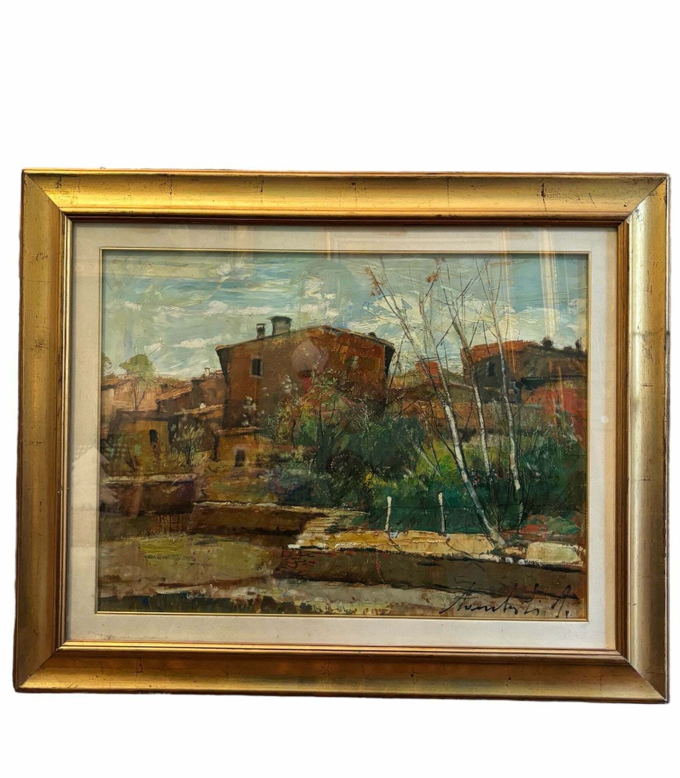 Oil Painting On Canvas Of Landscape By Lamberto Lamberti From The 1970s