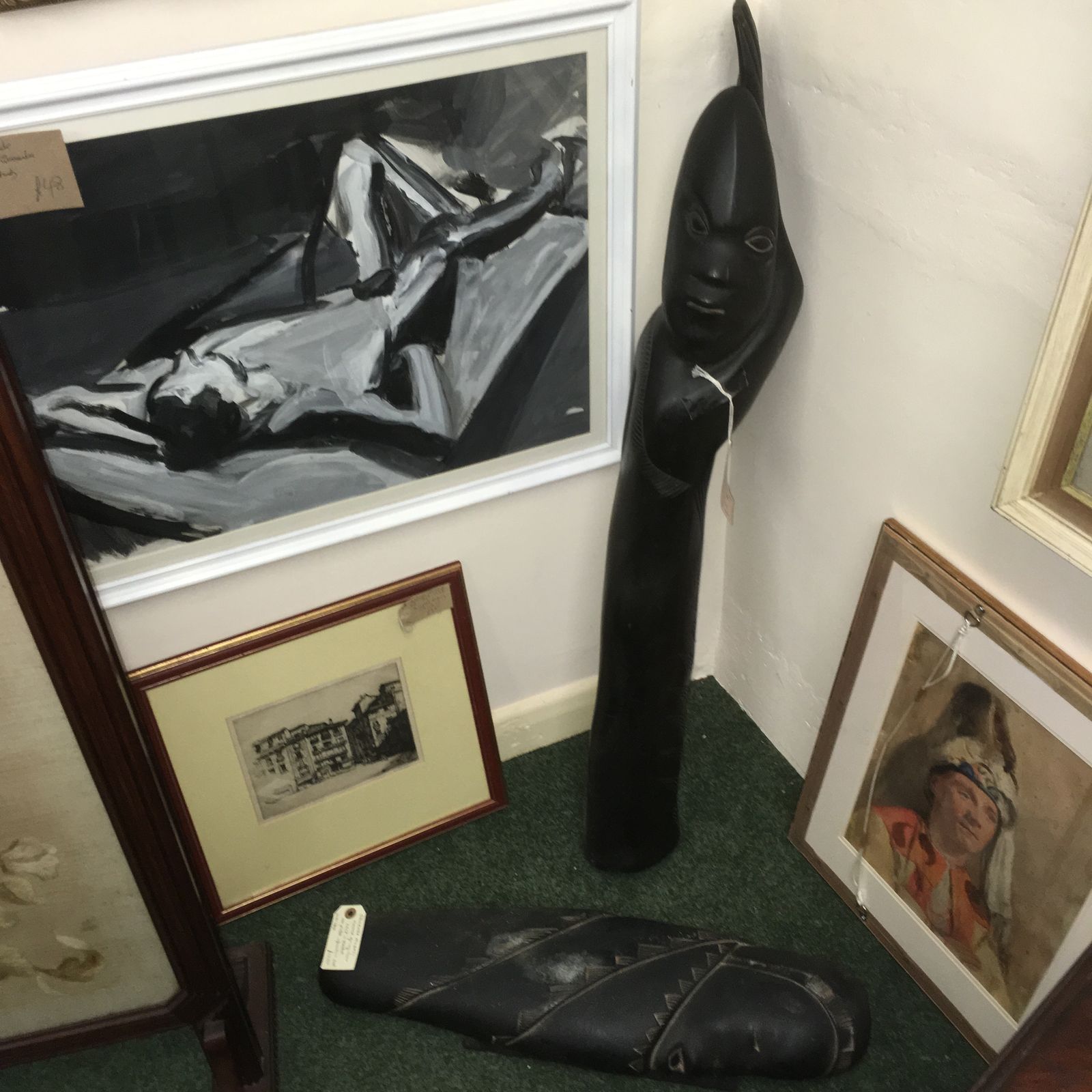 Sylvester Mumbayi (B. 1942 Zimb.)   A Shona  Sculpture Carved In Black Springstone: "Child In Blanket" photo furniture