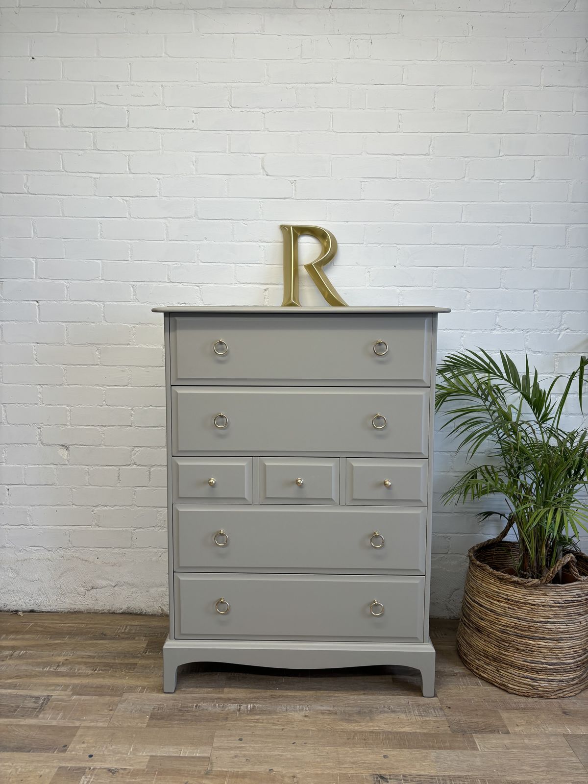Stag Minstrel Tallboy Chest Of Drawers Painted Greige photo buy