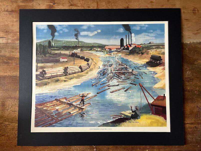 Vintage 1950s School Poster   'Logs Nearing A Pulp Mill'   Mac Tatchell