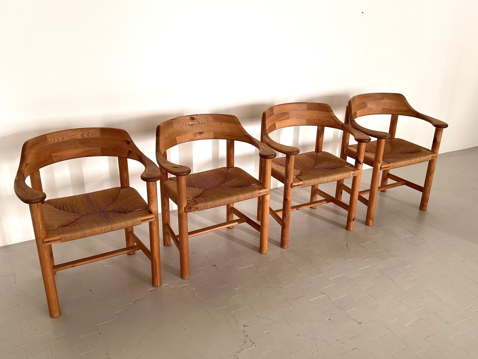Rainer Daumiller Dining Chairs In Pine And Paper Cord, 1970s photo vinterior