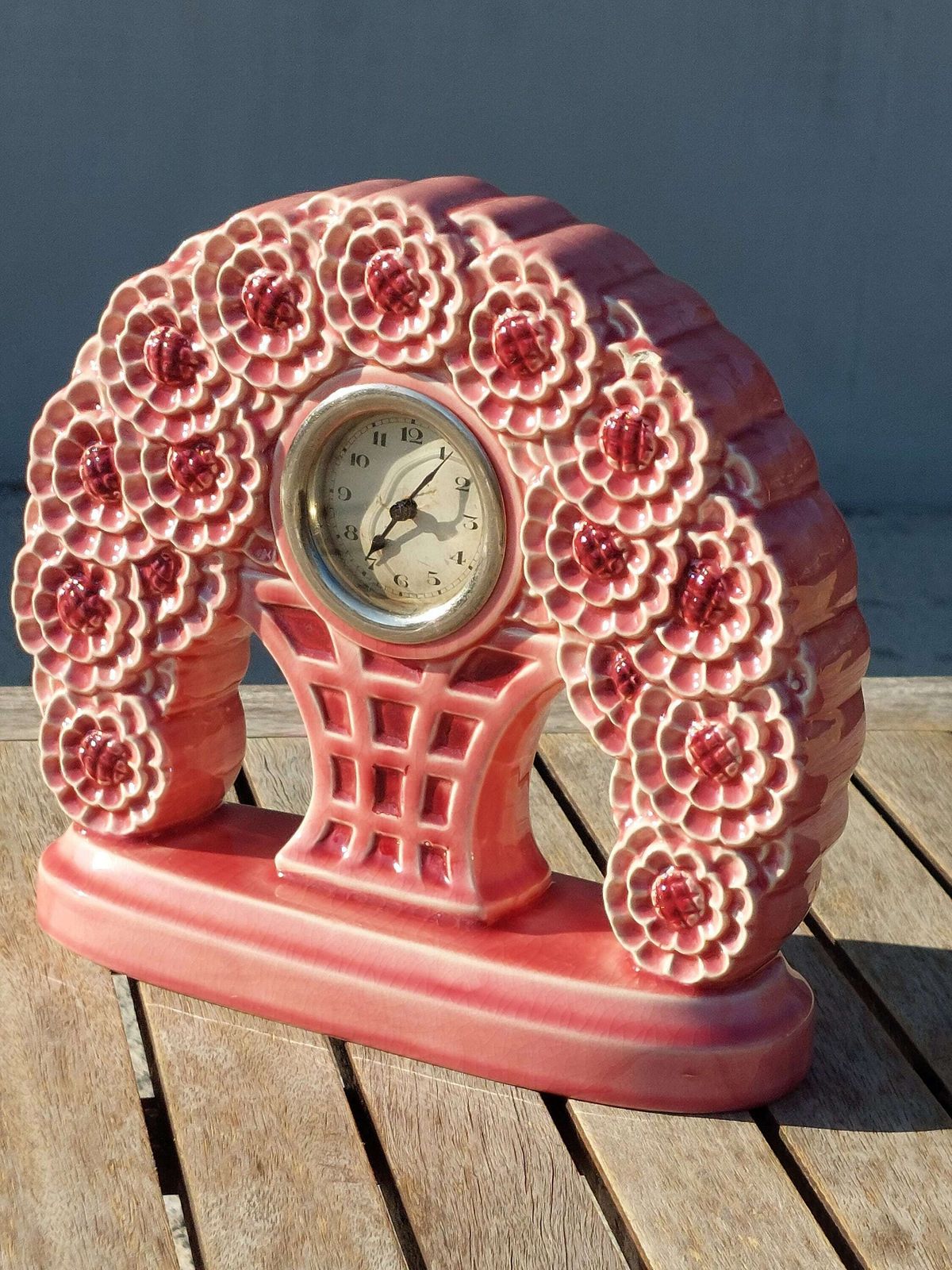French Art Nouveau / Majolica Floral Dresser Mantel Clock / Esdeve Sarreguemines Mantel Clock / Art Nouveau / France / 1890 1919 photo vintage