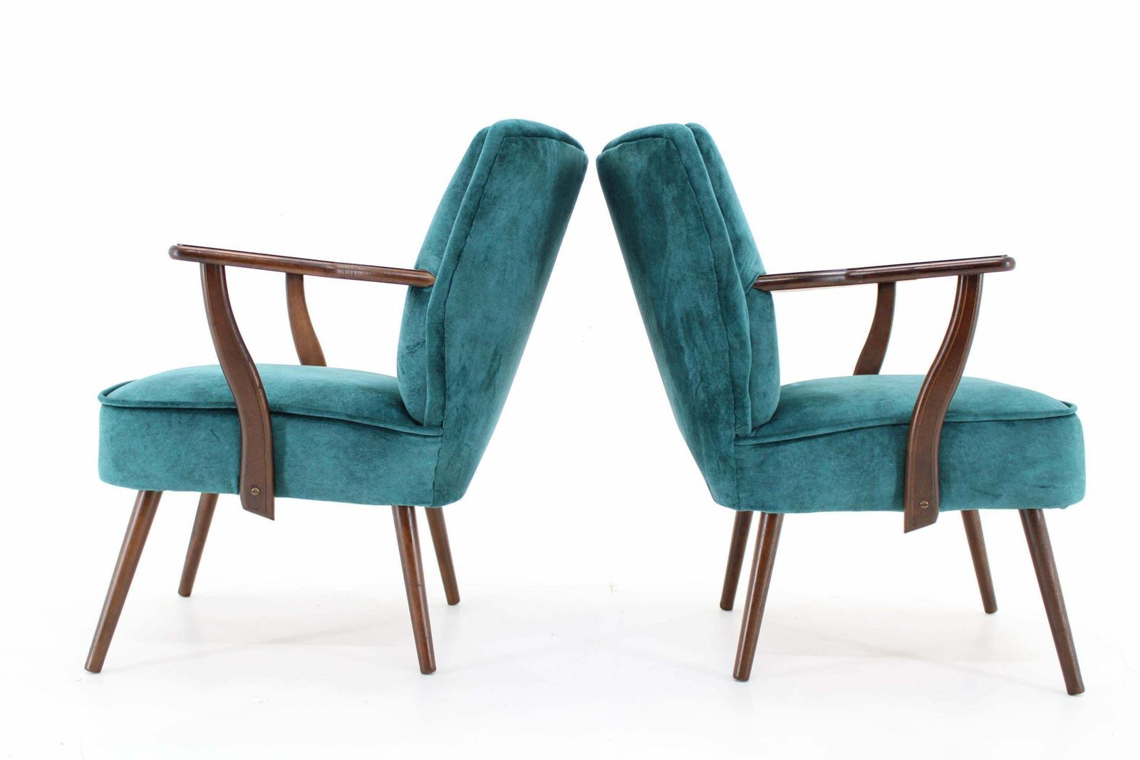 1970s Pair Of Refurbished Beech Armchairs In Velvet, Czechoslovakia photo 994.0