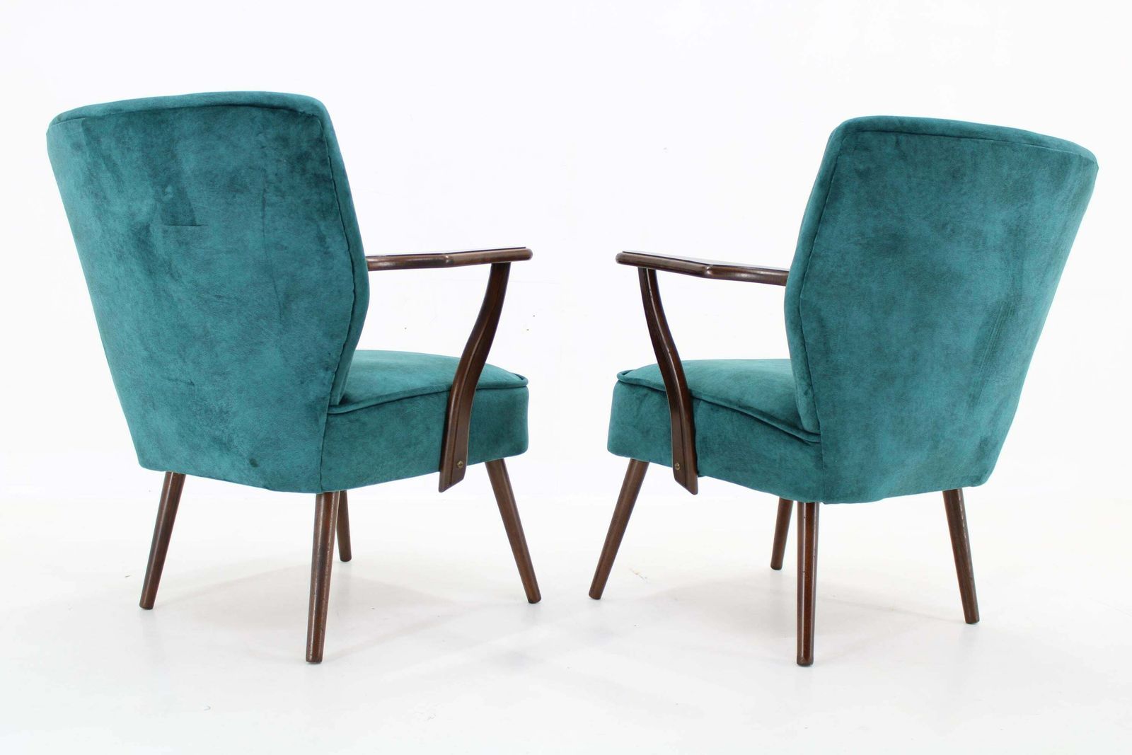 1970s Pair Of Refurbished Beech Armchairs In Velvet, Czechoslovakia photo buy
