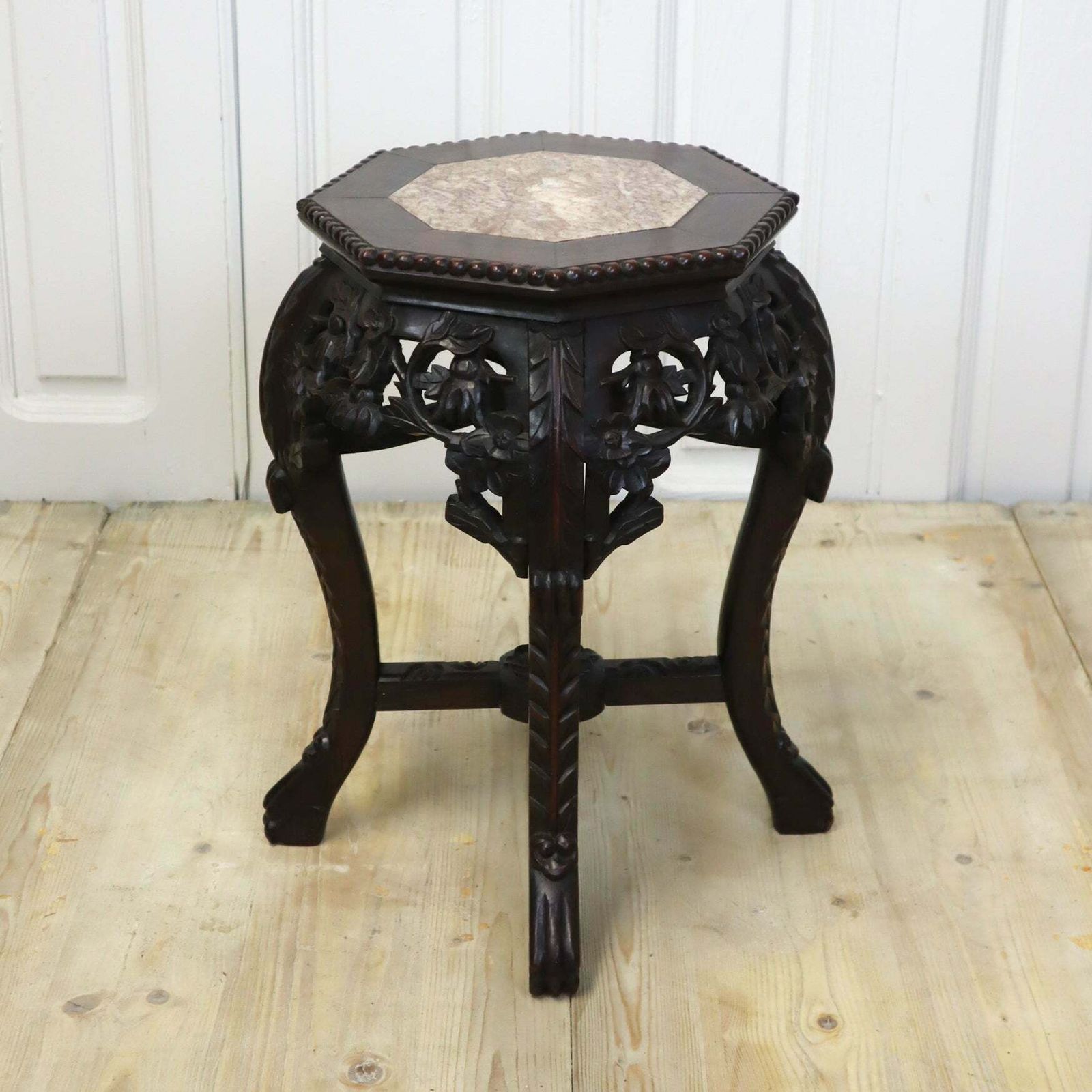 Antique Chinese Marble & Hardwood Jardiniere Stand Table 1603a