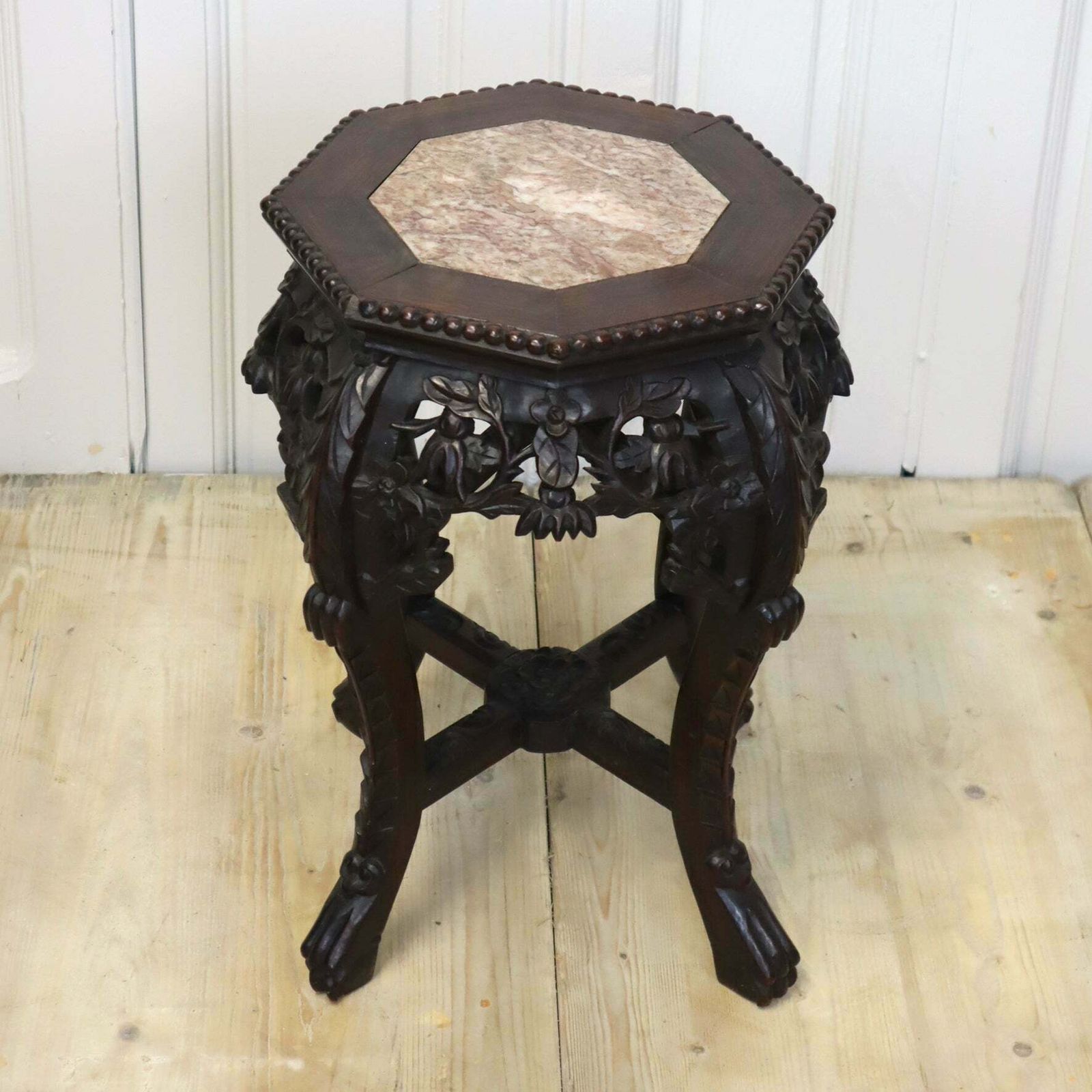 Antique Chinese Marble & Hardwood Jardiniere Stand Table 1603a photo vinterior