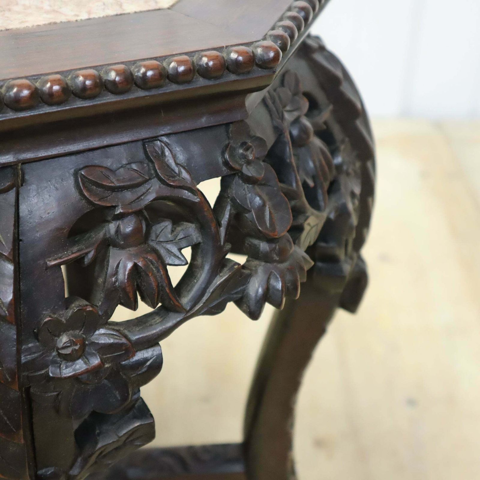 Antique Chinese Marble & Hardwood Jardiniere Stand Table 1603a photo vintage