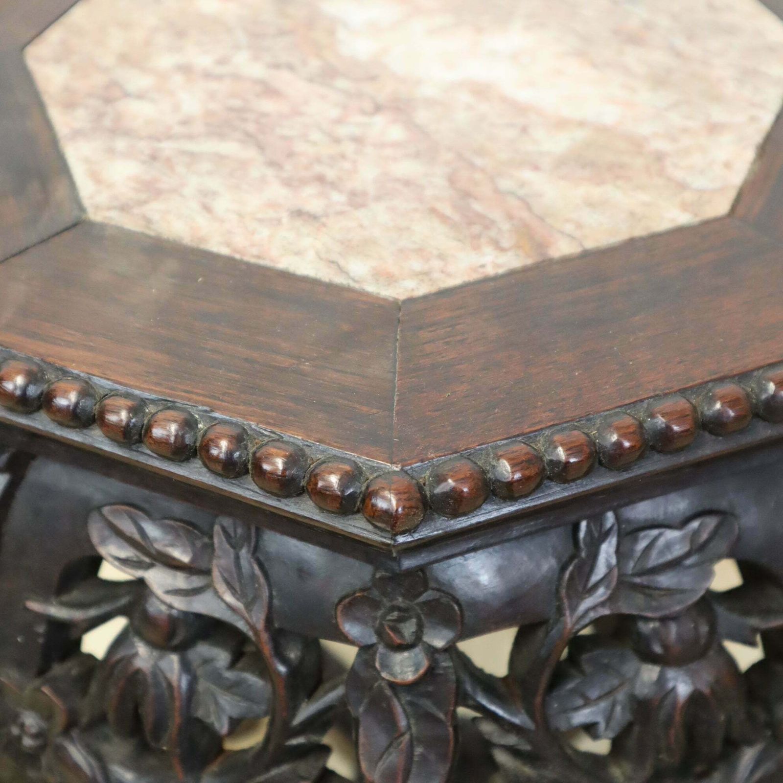 Home Decor Antique Chinese Marble & Hardwood Jardiniere Stand Table 1603a photo