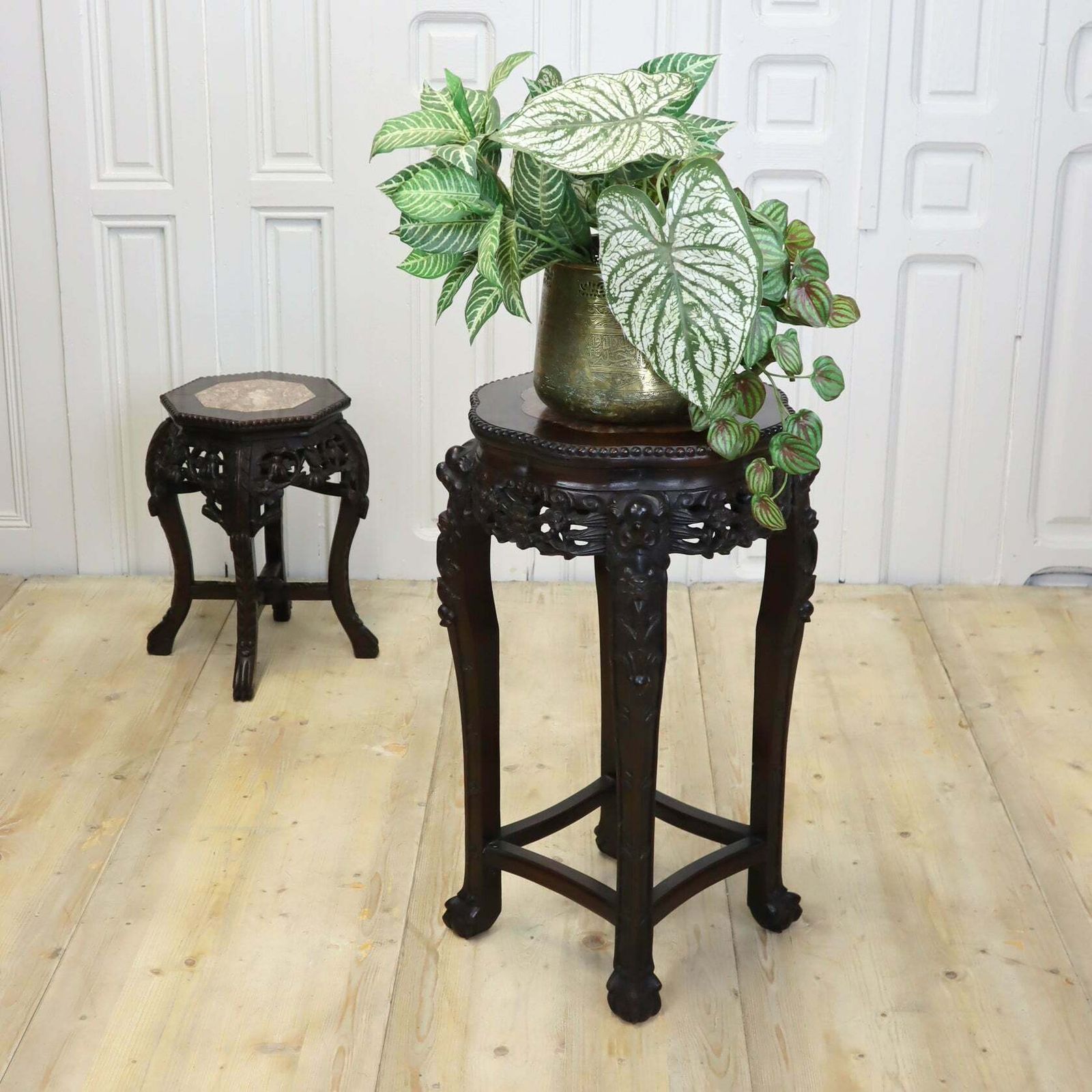 Antique Chinese Marble & Hardwood Jardiniere Stand Table photo 489.0