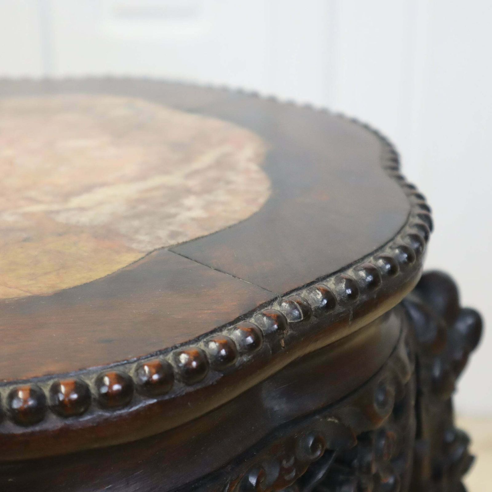 Antique Chinese Marble & Hardwood Jardiniere Stand Table photo vintage