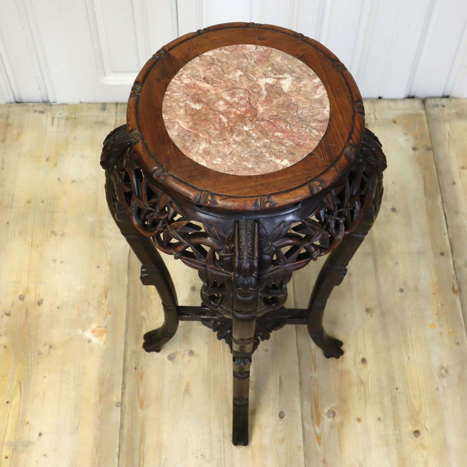 Antique Chinese Marble & Hardwood Jardiniere Stand Table photo 495.0