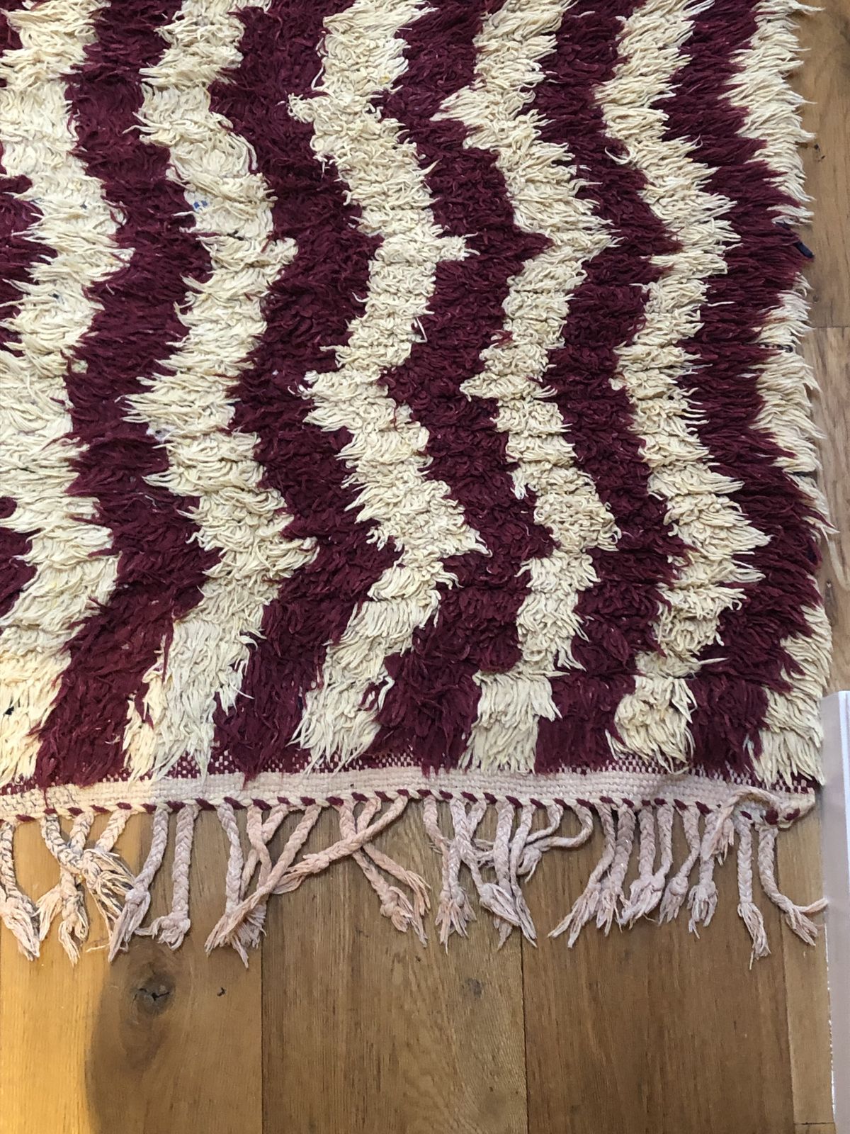 Antique Berber/ Boujad/ Azilal Red And Cream White Wave Runner photo 199.0