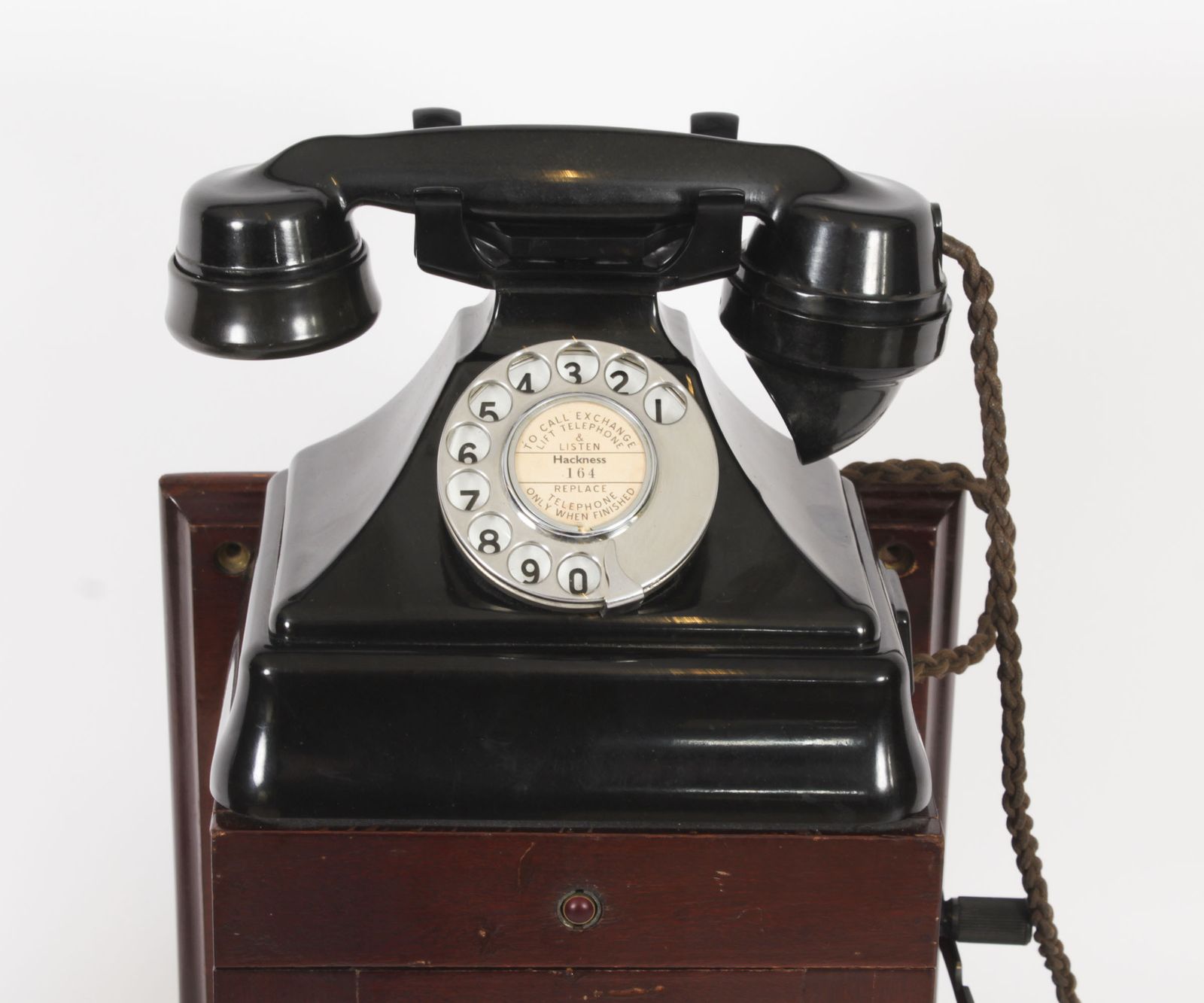 Black Bakelite  Rotary Wall Cradle Telephone & Dictograph C1940s Mid Century photo for sale