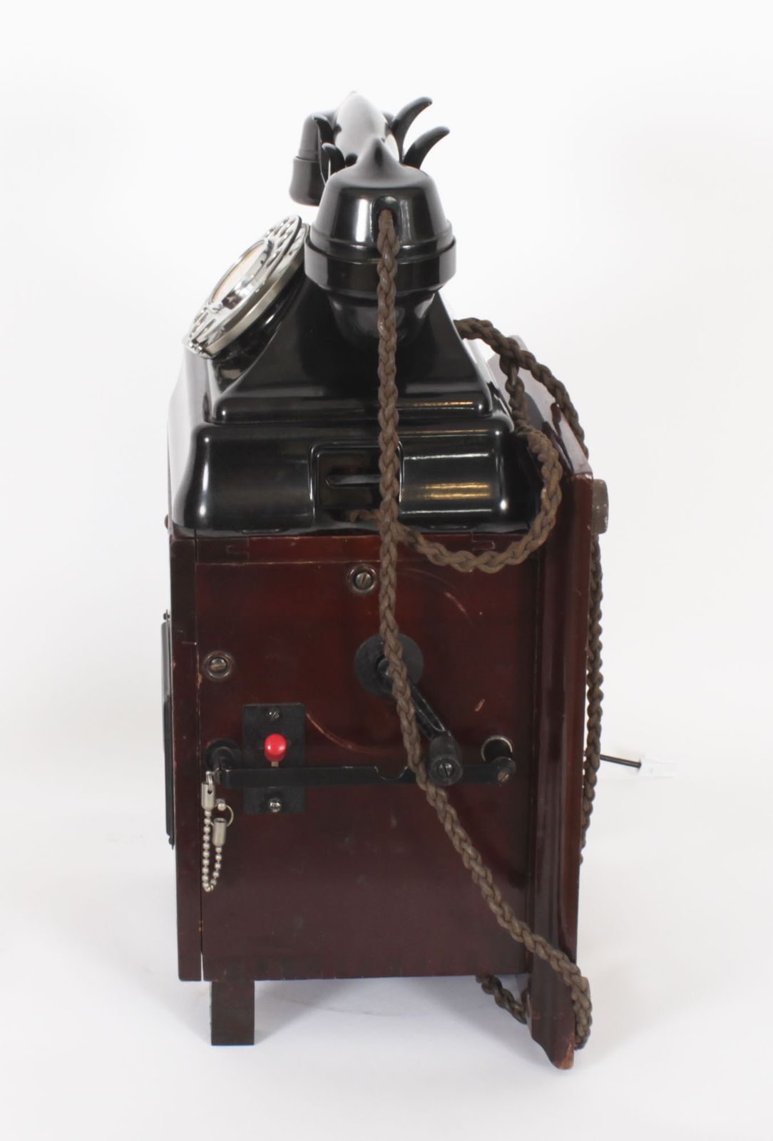 Black Bakelite  Rotary Wall Cradle Telephone & Dictograph C1940s Mid Century photo vintage