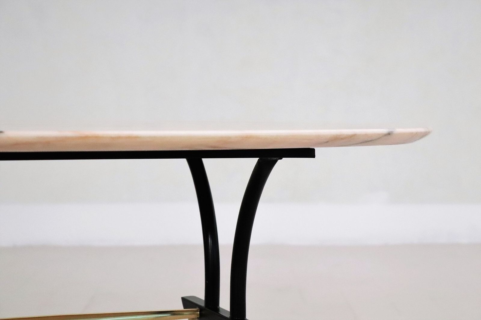 Furniture Italian Midcentury Coffee Table With Pink And Grey Marble And Brass Feet, 1950s photo