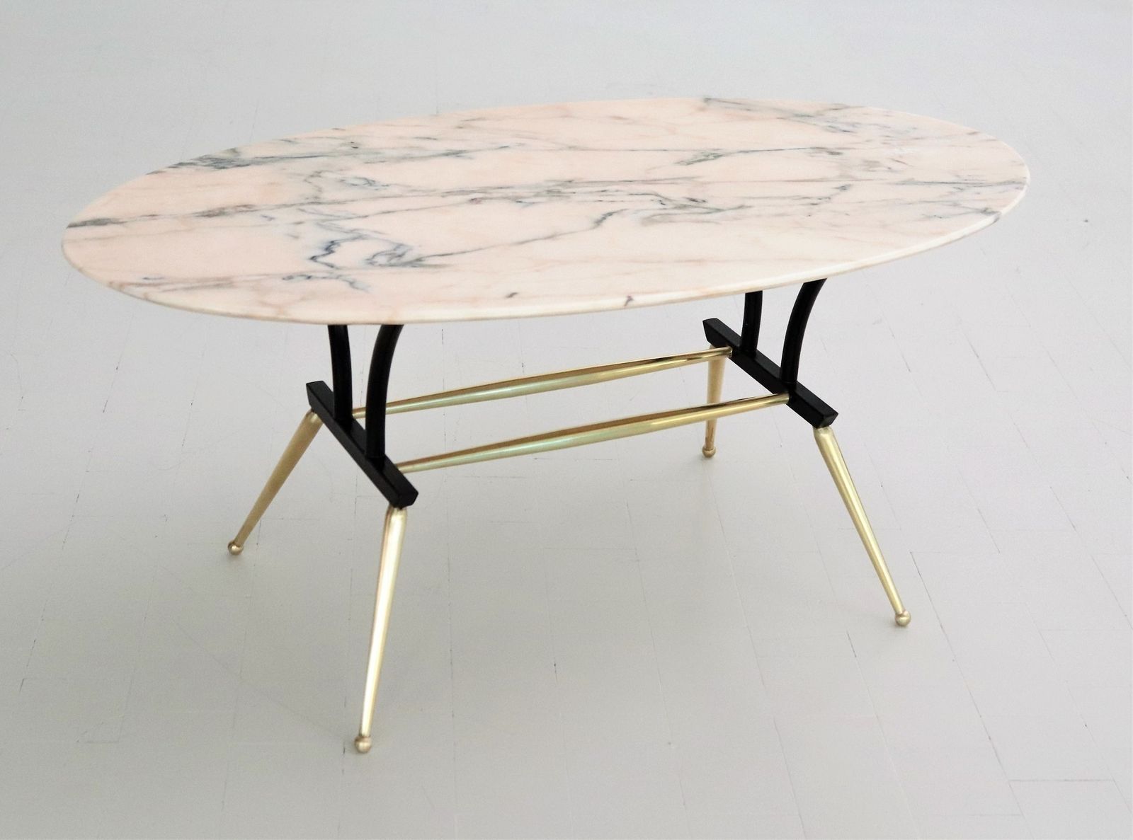 1100.0 Italian Midcentury Coffee Table With Pink And Grey Marble And Brass Feet, 1950s photo