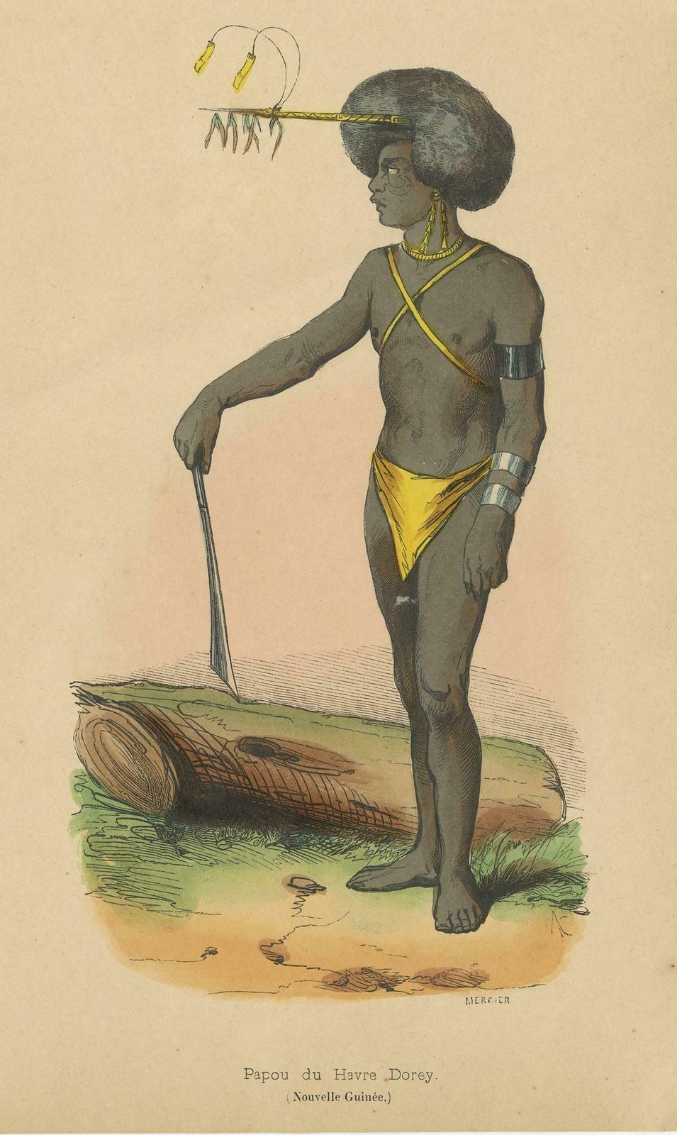 Antique Costume Print Of A Papua From Dorey Harbour By Wahlen, 1843 photo furniture