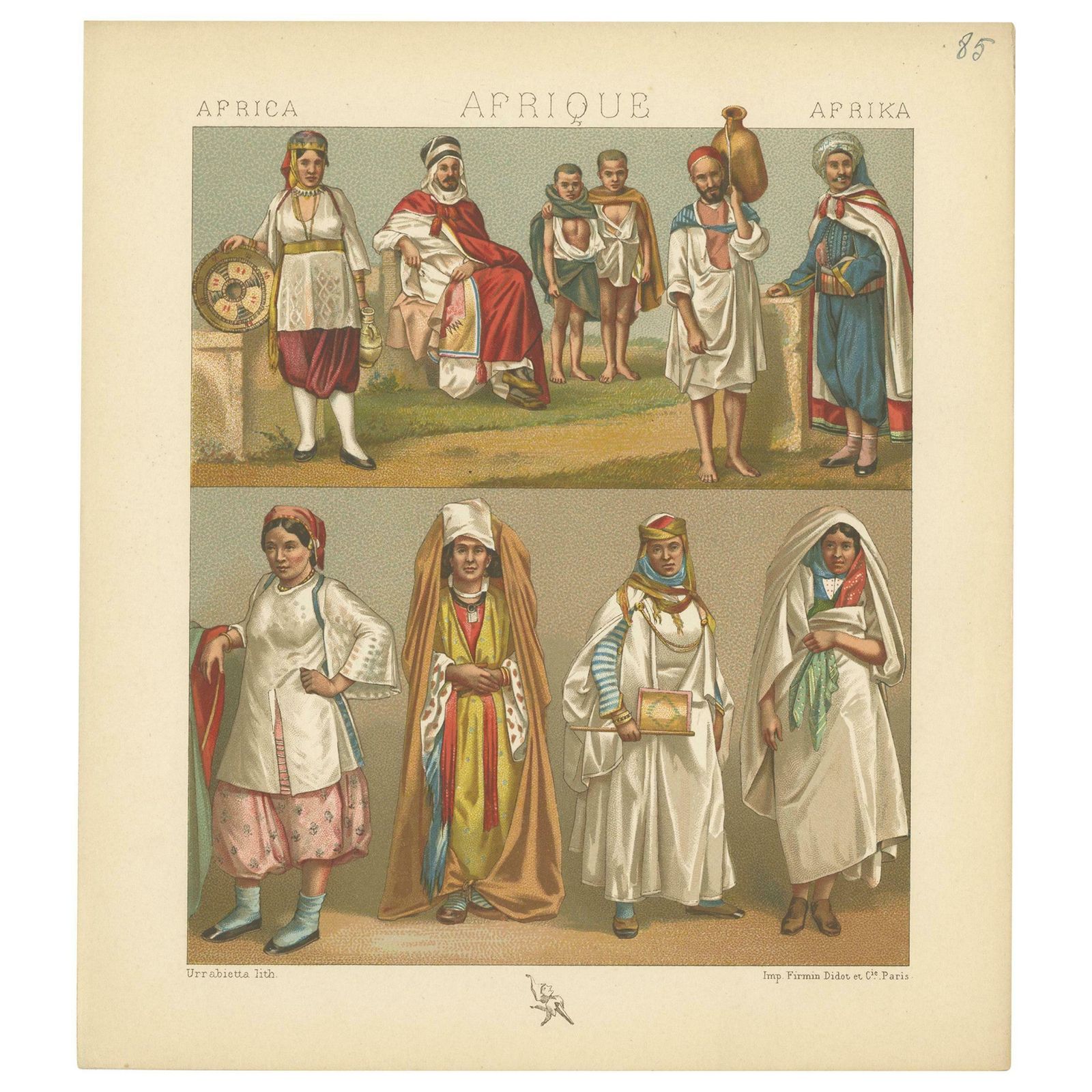Pl. 85 Antique Print Of African Costumes Racinet, 'Circa 1880'