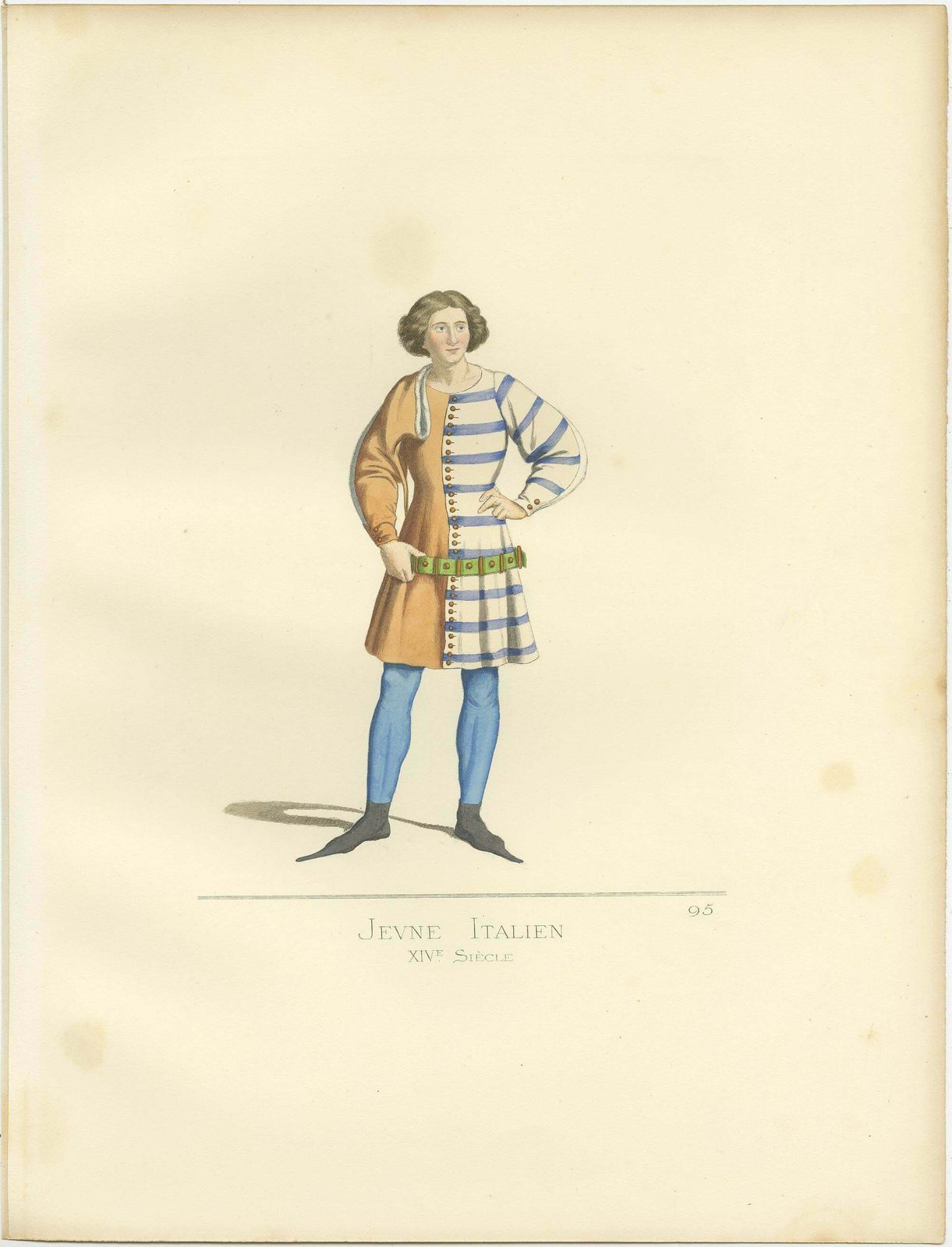Antique Print Of A Young Italian Man, 14th Century, By Bonnard, 1860 photo Art