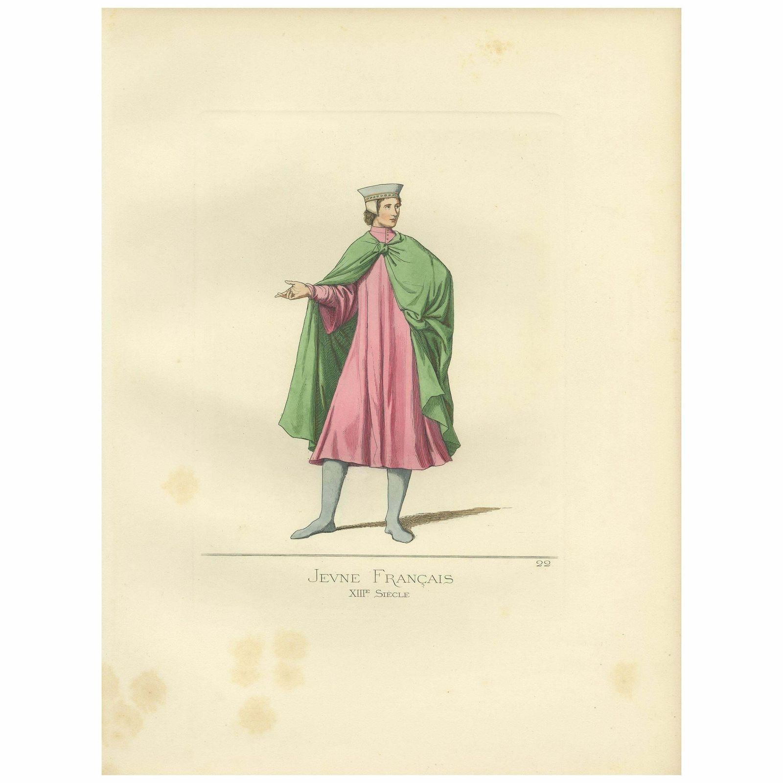 Antique Print Of A Young Man From France By Bonnard, 1860