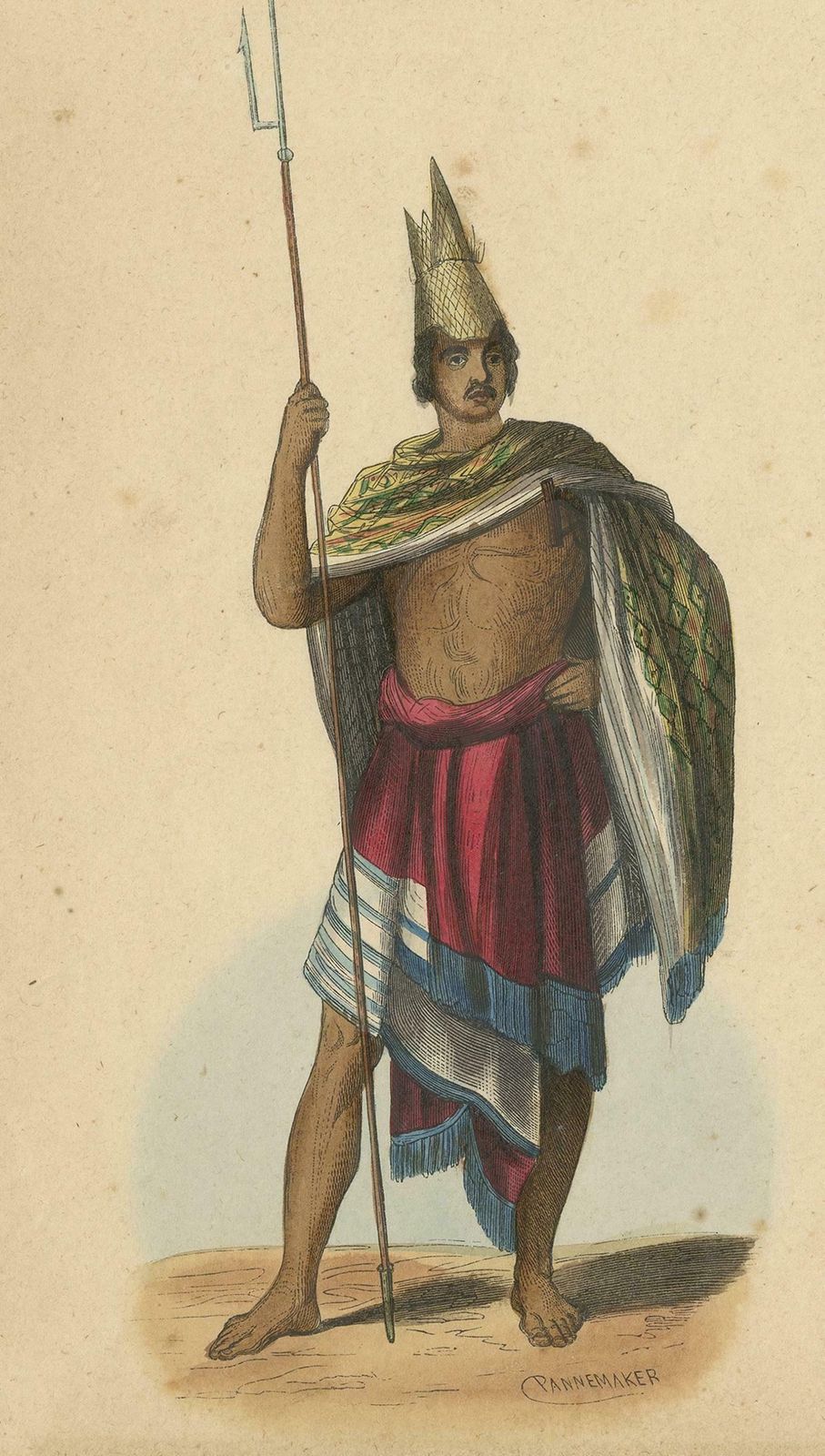 Antique Costume Print Of An Inhabitant Of Rote Island By Wahlen, 1843 photo furniture