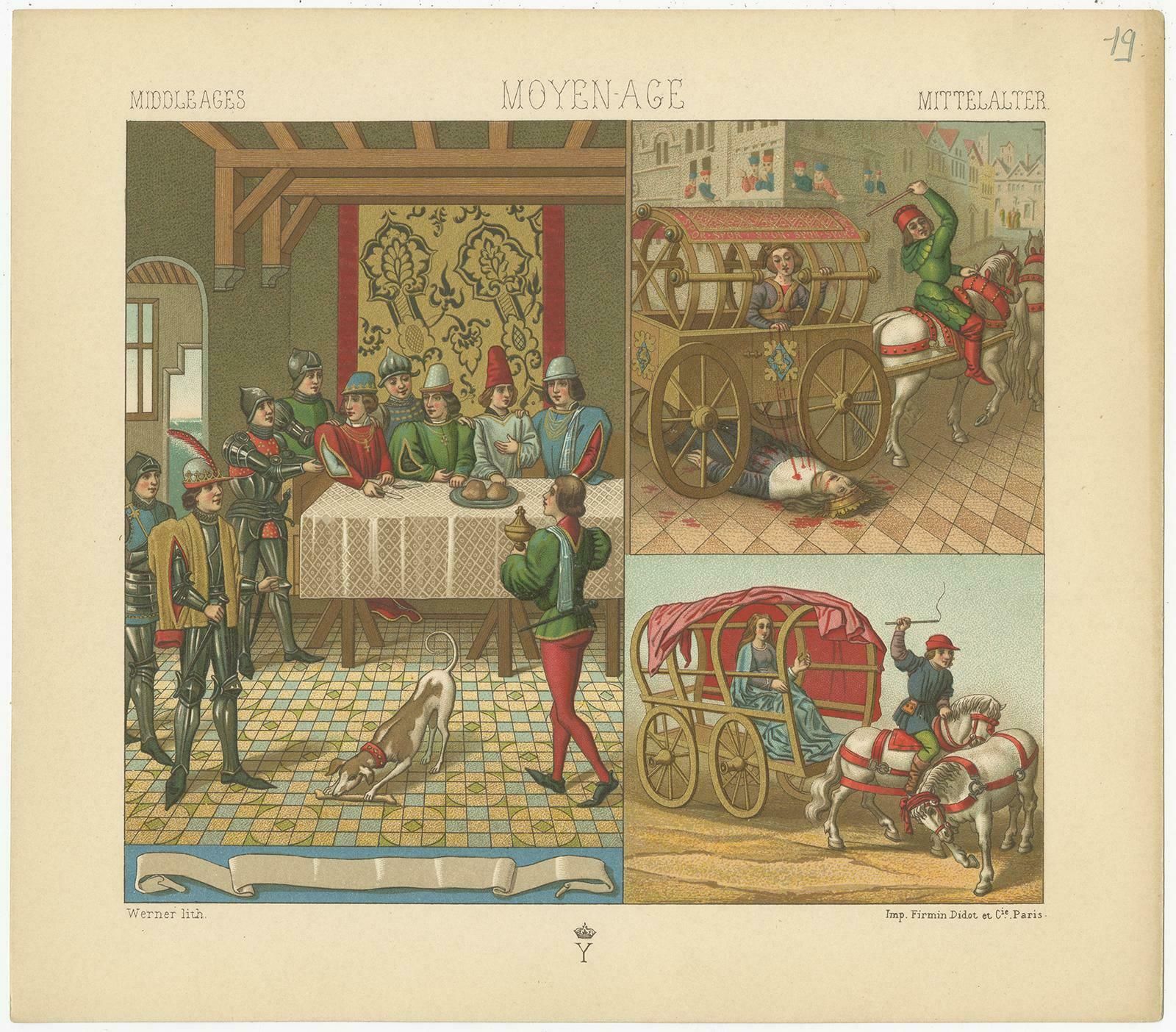 Pl. 19 Antique Print Of Middle Ages Scenes By Racinet, Circa 1880 photo Art