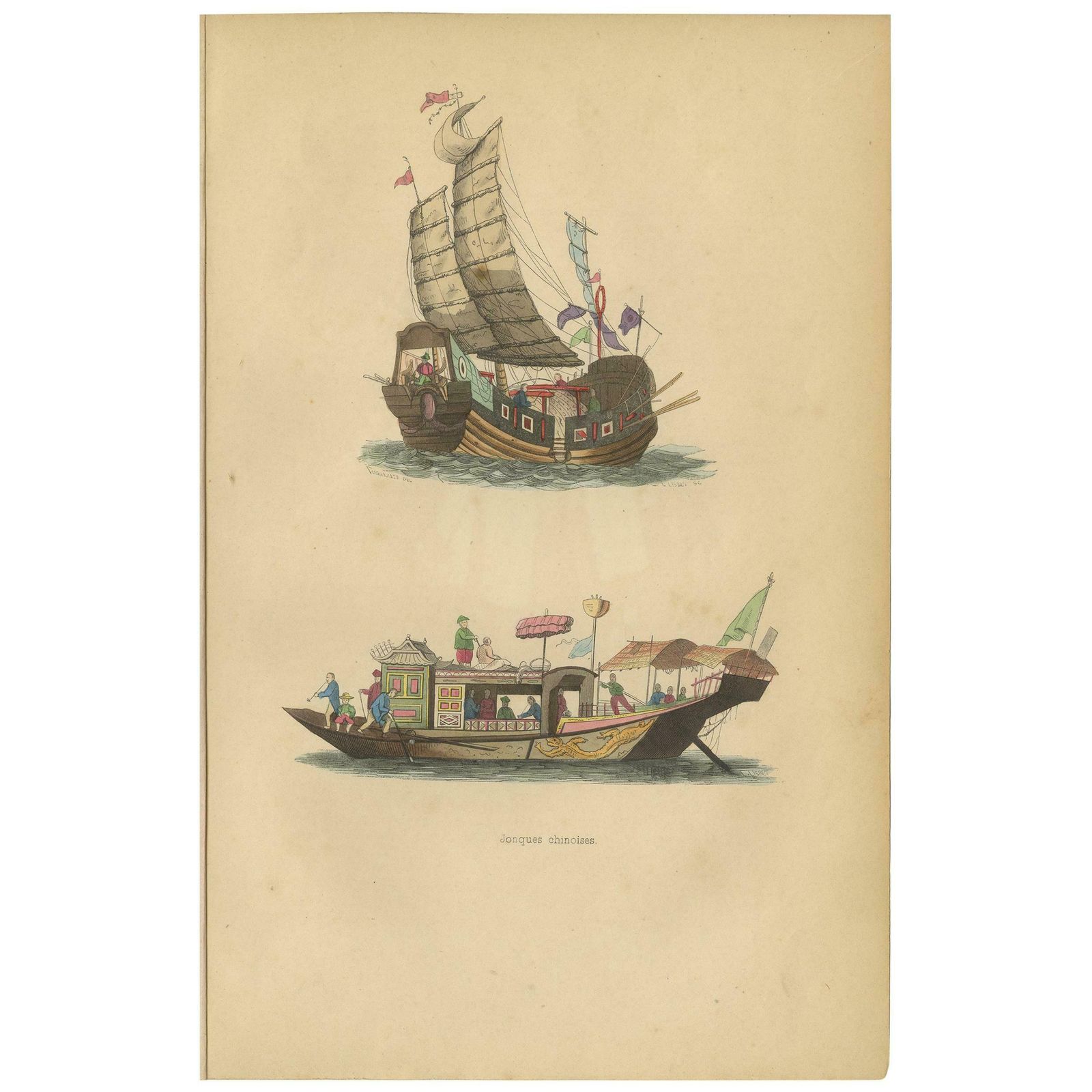 Antique Print Of Chinese Junks By Wahlen '1843'