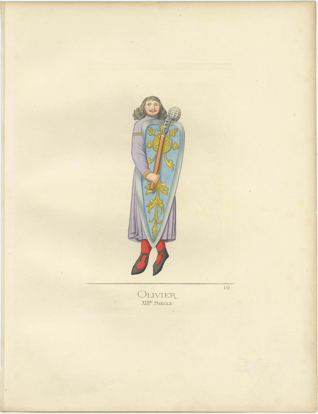 Antique Print Of Oliver, A Fictional Knight, By Bonnard '1860' photo Art