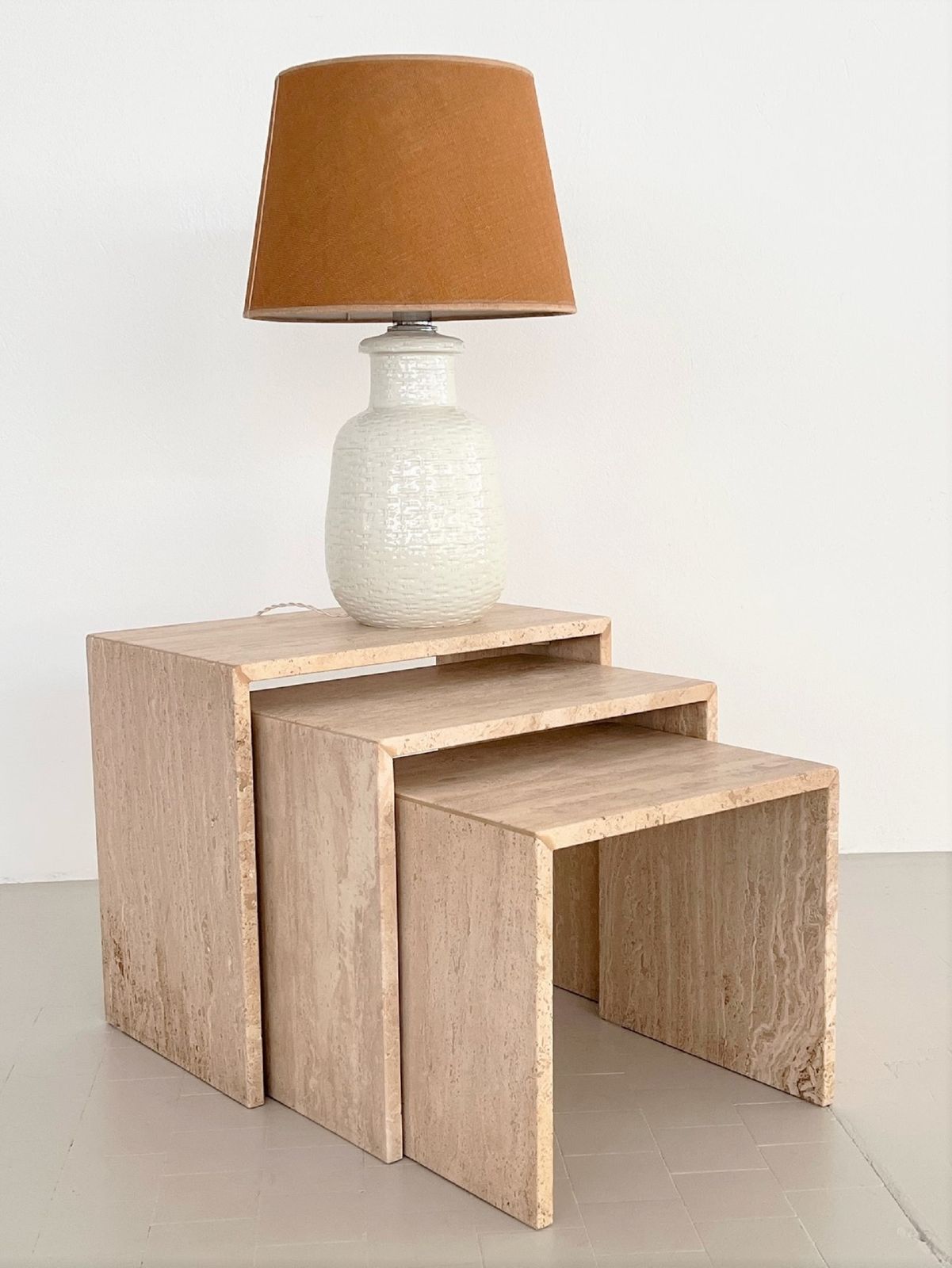 Italian Midcentury Travertine Nesting Coffee Tables From The 1970s, Set Of Three photo vintage