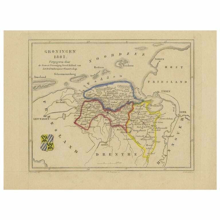 Antique Map Of Groningen By Veelwaard, C.1865
