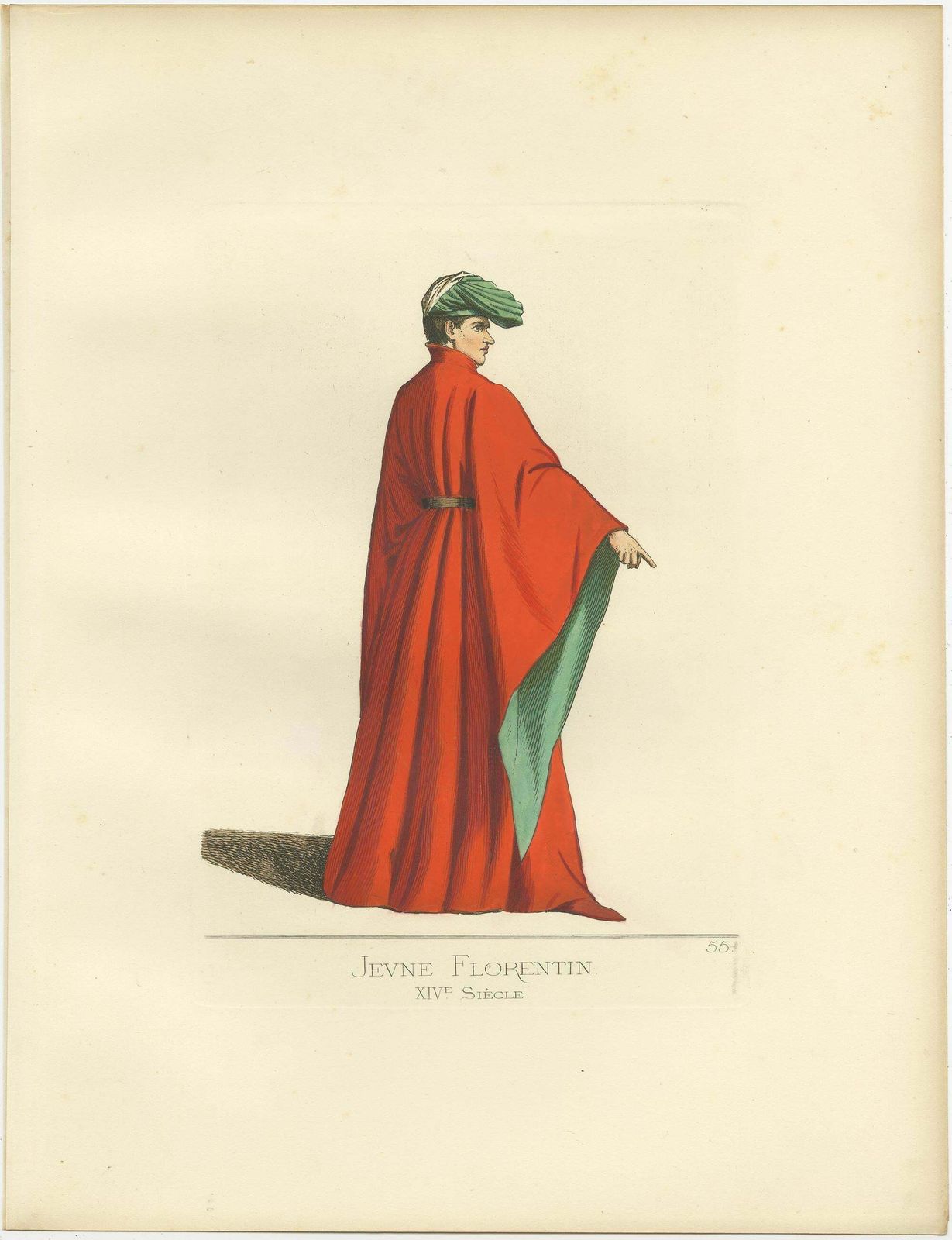 Antique Print Of A Young Man From Florence, Italy, By Bonnard, 1860 photo for sale