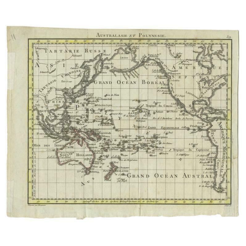 Antique French Map Of The Pacific Ocean With Australia And Polynesia, 1806 photo furniture