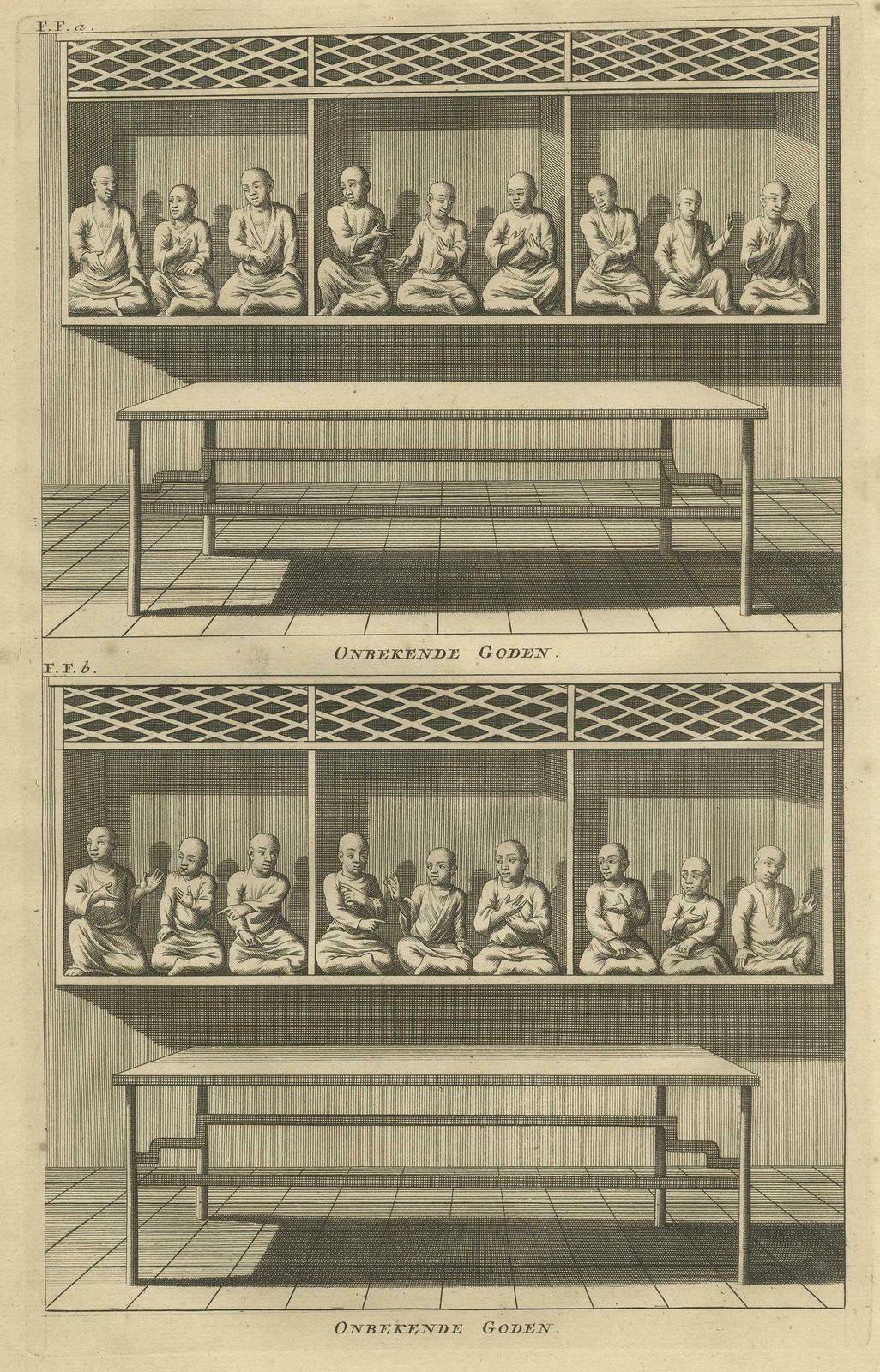 Antique Print Of Various Chinese Gods By Valentijn, 1726 photo for sale
